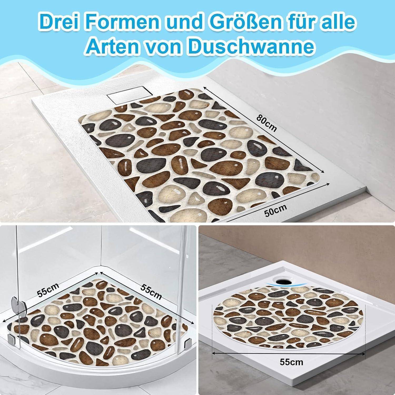 Grafik mit drei Duschwannen in verschiedenen Formen und Größen: rechteckig 80 x 50 cm, eckig gebogen 55 x 55 cm und rund 55 cm.