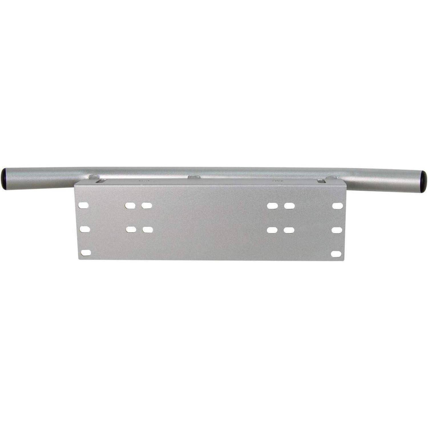 Metallwandmontagehalterung mit horizontaler Stange und gelochter Montageplatte auf weißem Hintergrund.