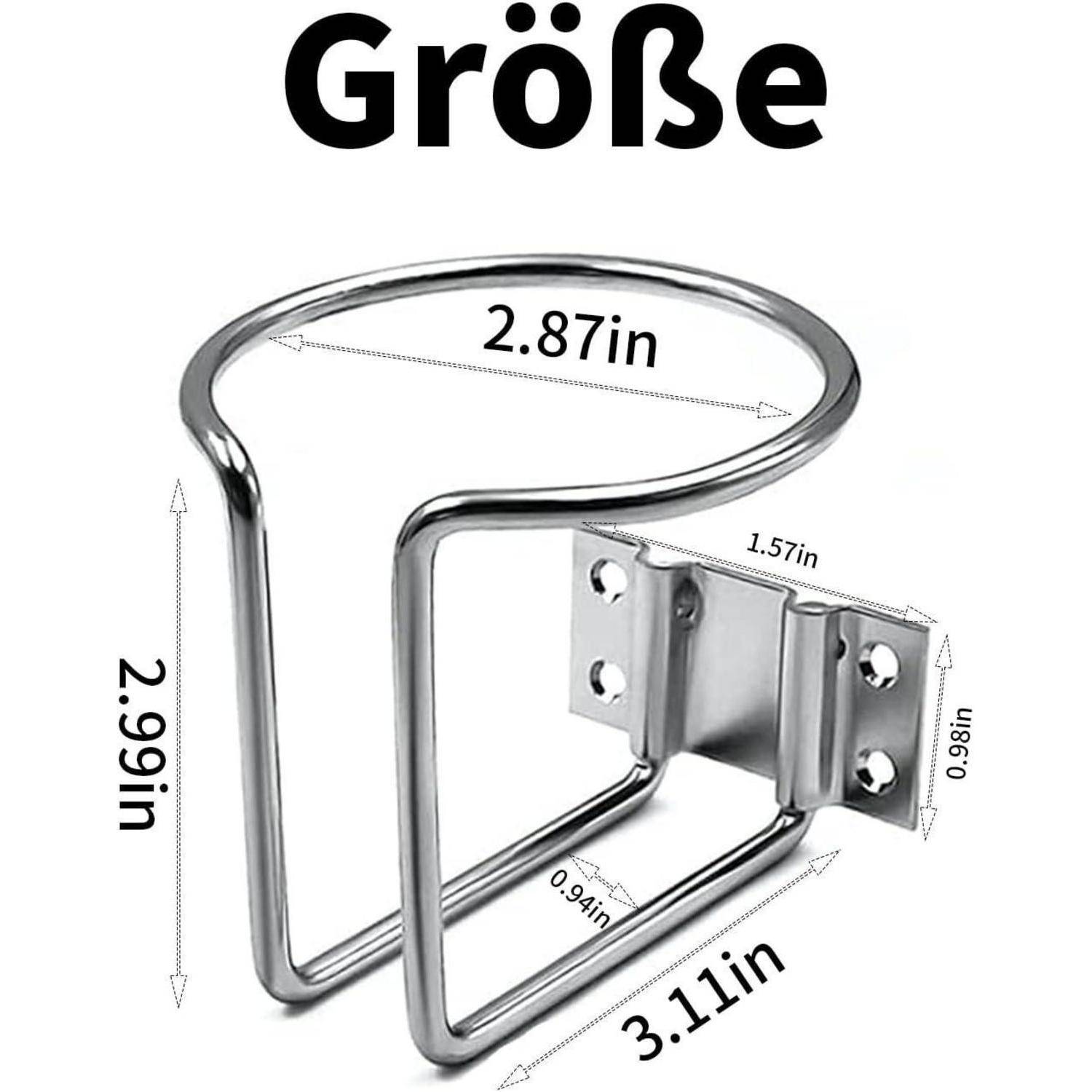 Stahlwandbefestigter Fahrradständer-Halter mit Größenangaben: 'Größe', 7,29 cm obere Breite, 7,59 cm Höhe, 7,90 cm Länge und 3,98 cm mal 2,49 cm Befestigungsplatte.