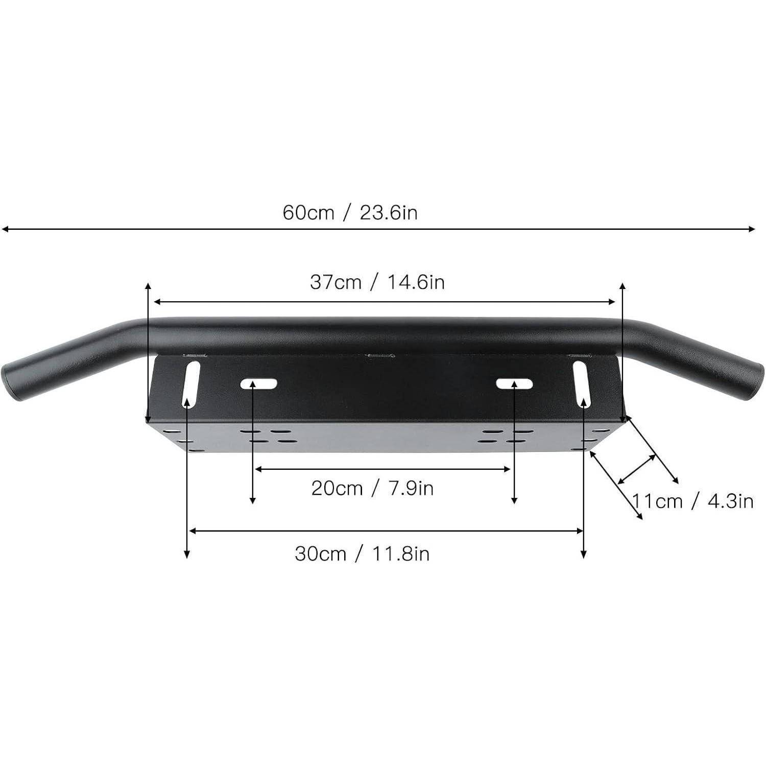 Maßstabszeichnung eines schwarzen griffstangenähnlichen Balkens mit einer Gesamtbreite von 60 cm, einer Mittelbeitenbreite von 37 cm, einer Basis von 30 cm, einer inneren Spannweite von 20 cm und einem Endabschnitt von 11 cm.
