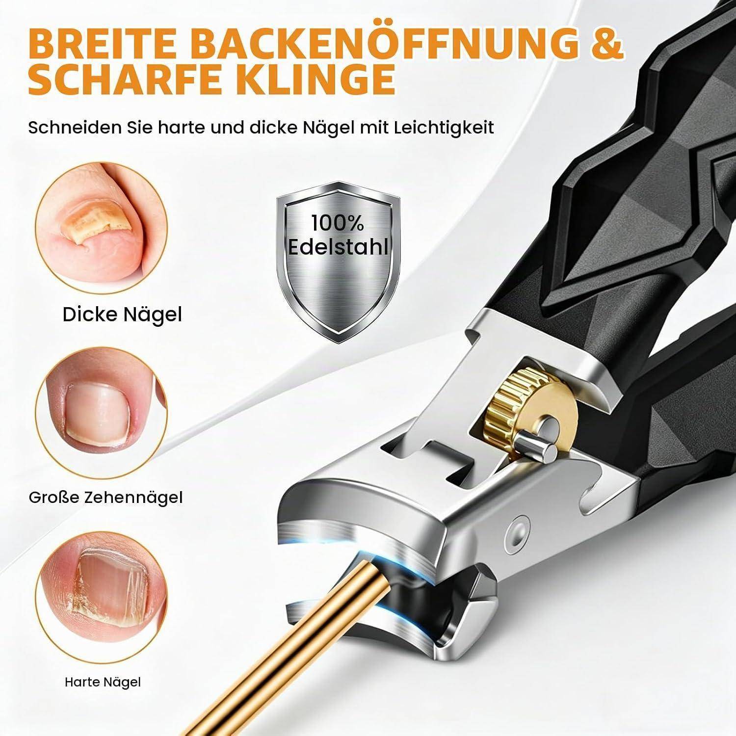 Breite Backenöffnung & scharfe Klinge – Nagelschere aus rostfreiem Stahl schneidet dicke, eingewachsene und harte Nägel.