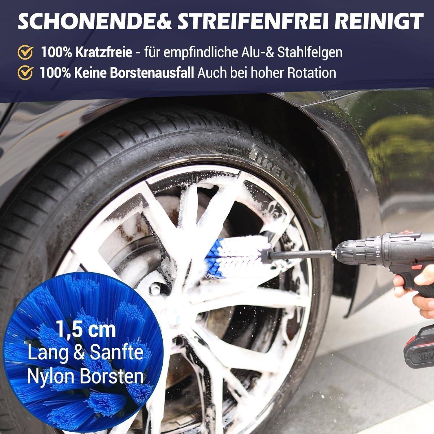 Felgenbürste für Akkuschrauber, 28cm, Blau/Weiß