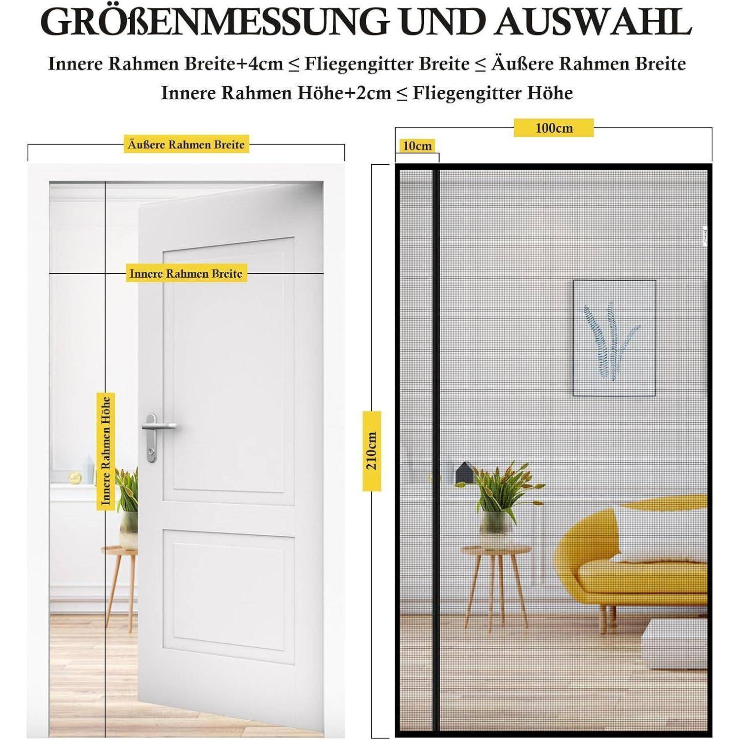 fowong Fliegengitter Balkontür 100x210cm Magnetverschluss Reißfest Seitliche Öffnung