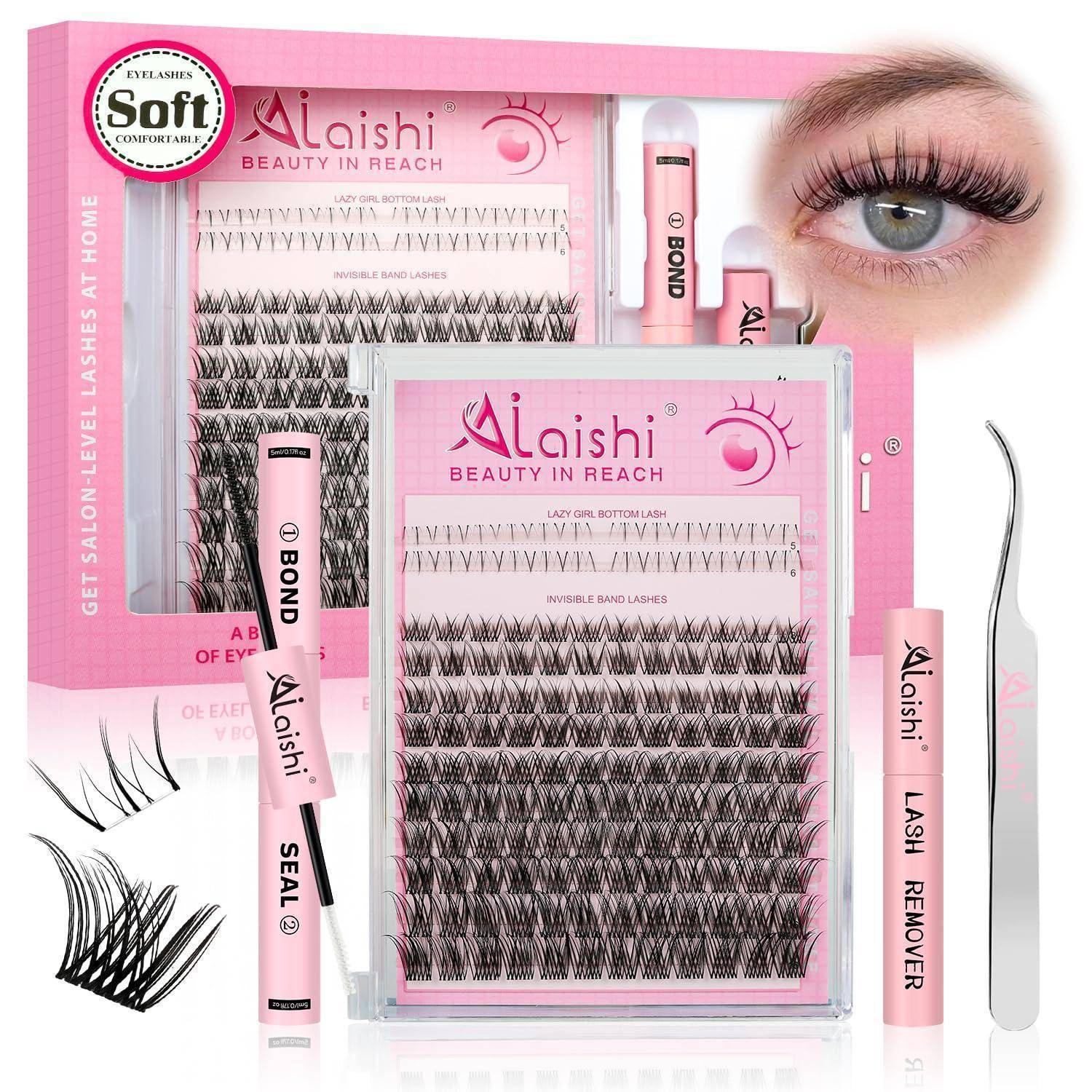 Pink Alishi Beauty in Reach Wimpernverlängerungsset mit Wimpernpaletten, BOND, SEAL, Wimpernentferner, Pinzette und Augengrafik.