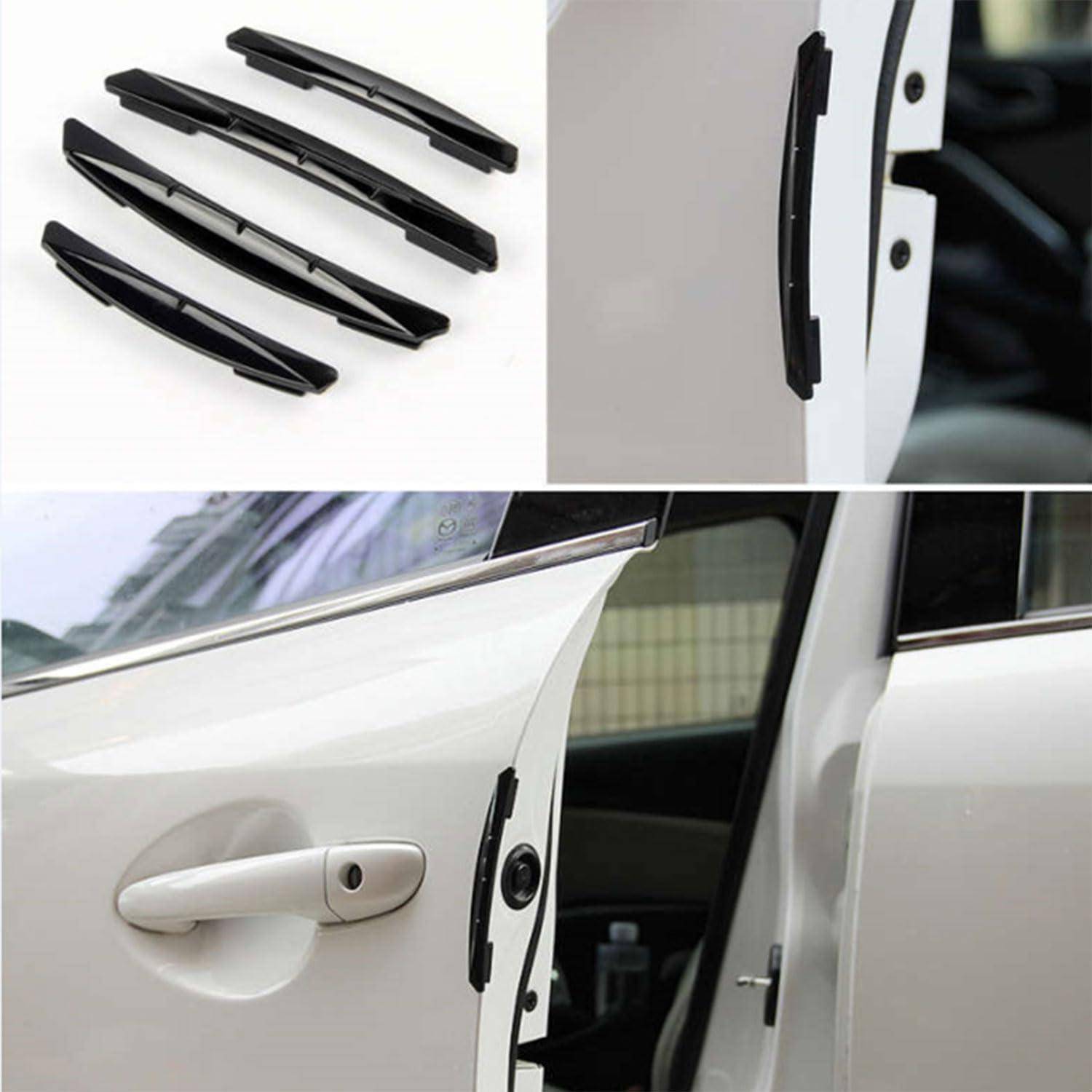 Schwarze Klebstoff-Türkantenschutzleisten auf einer weißen Autotür montiert, installiert zum Schutz der Türkante vor Splittern und Kratzern.