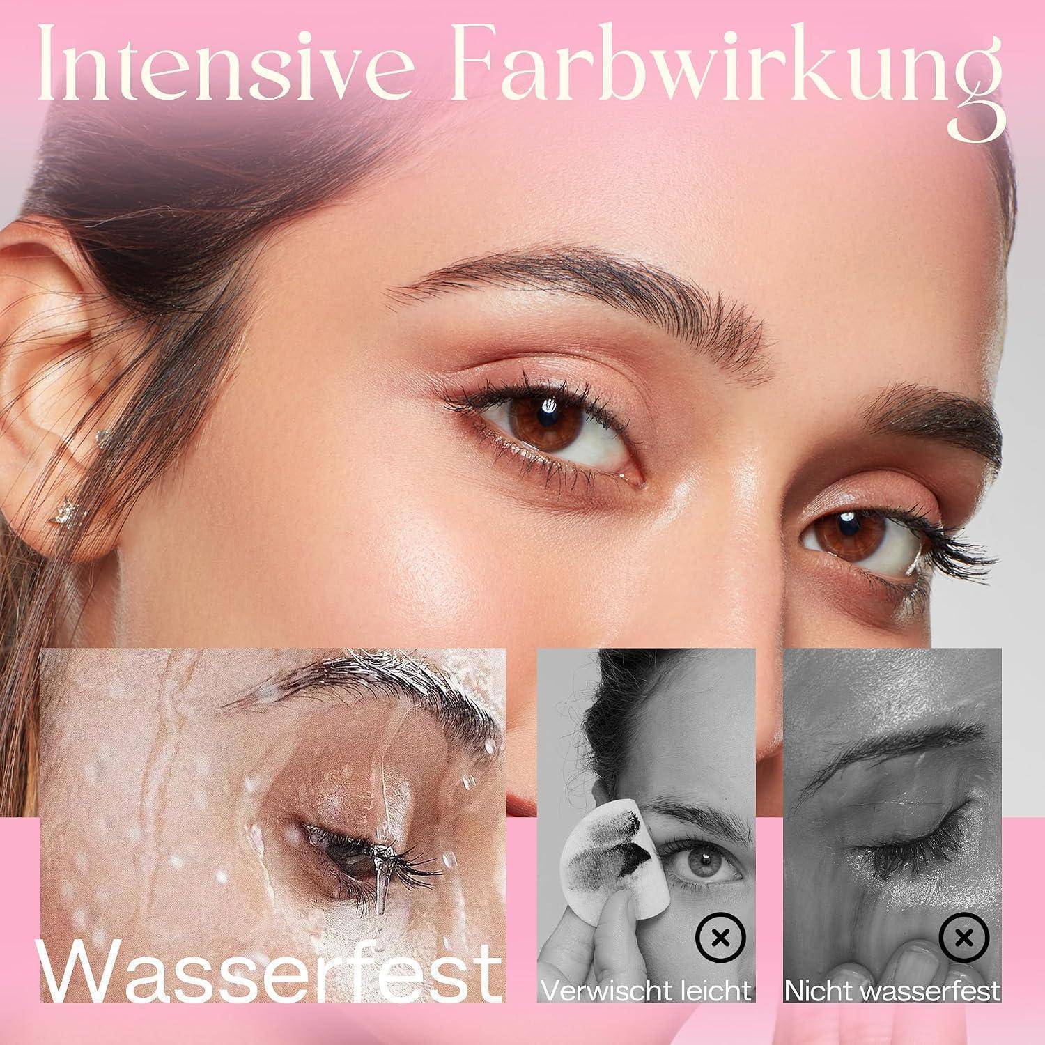 # Kosmetikwerbung mit Augenmake-up einer Frau mit Text „Intensive Farbwirkung
