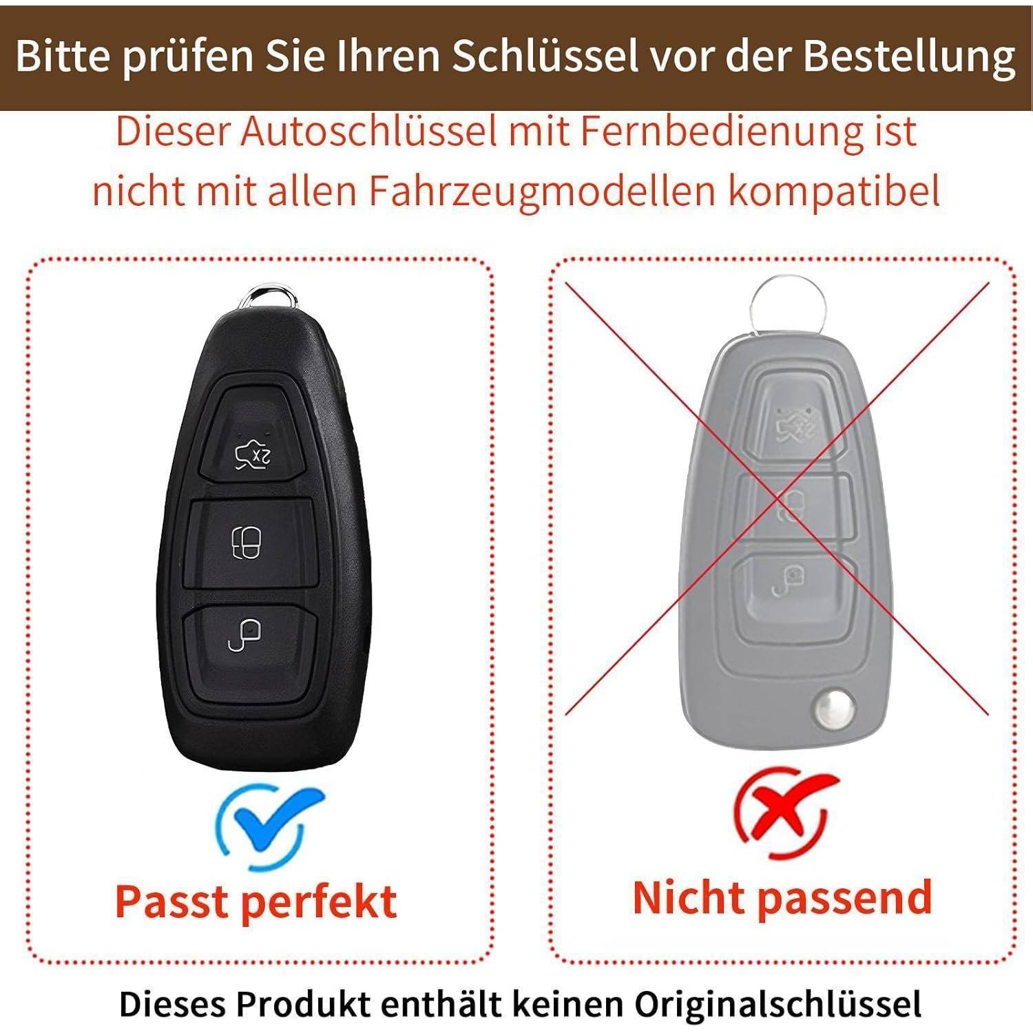 Autoschlüssel Hülle Leder für Ford Fiesta Focus 3-Tasten C-brown