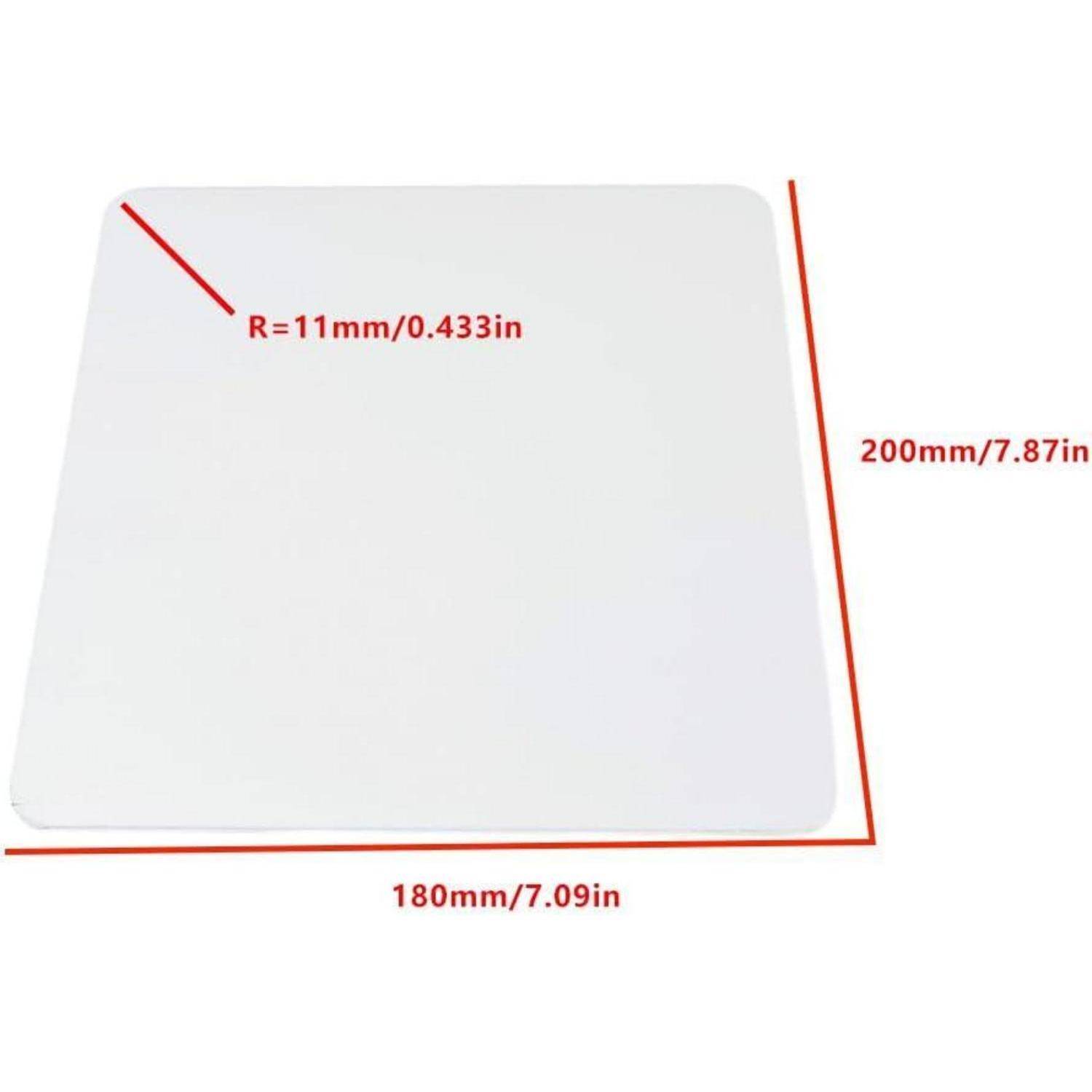 Weißes Panel mit gerundeten Ecken und rechteckiger Form mit beschrifteten Abmessungen: 180 mm breit, 200 mm hoch und Eckenradius R=11 mm.