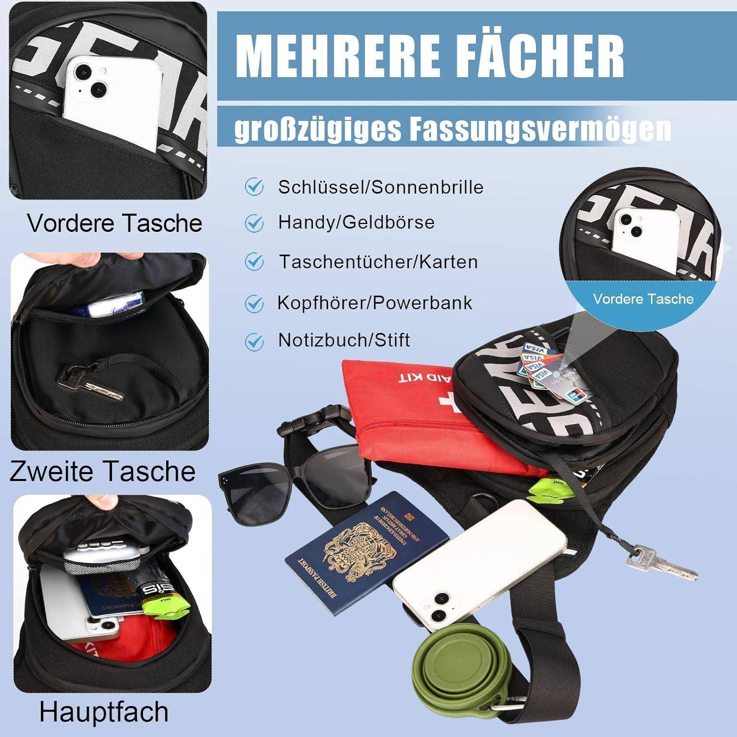 Eshow Beintasche Motorrad erweiterbar, spritzwassergeschützt, Schwarz