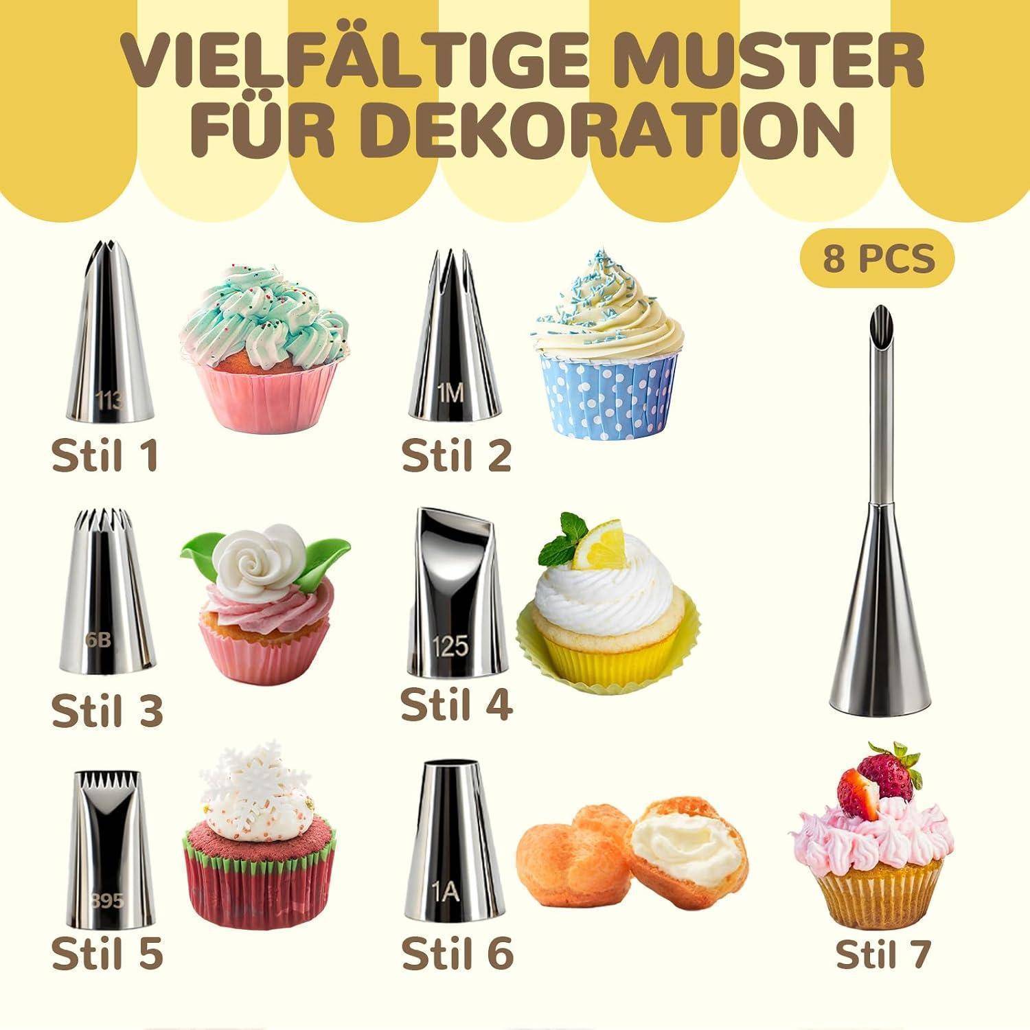 ZYNERY Spritzbeutel Set mit 8 Tüllen, 2 wiederverwendbare Beutel (30/35cm)