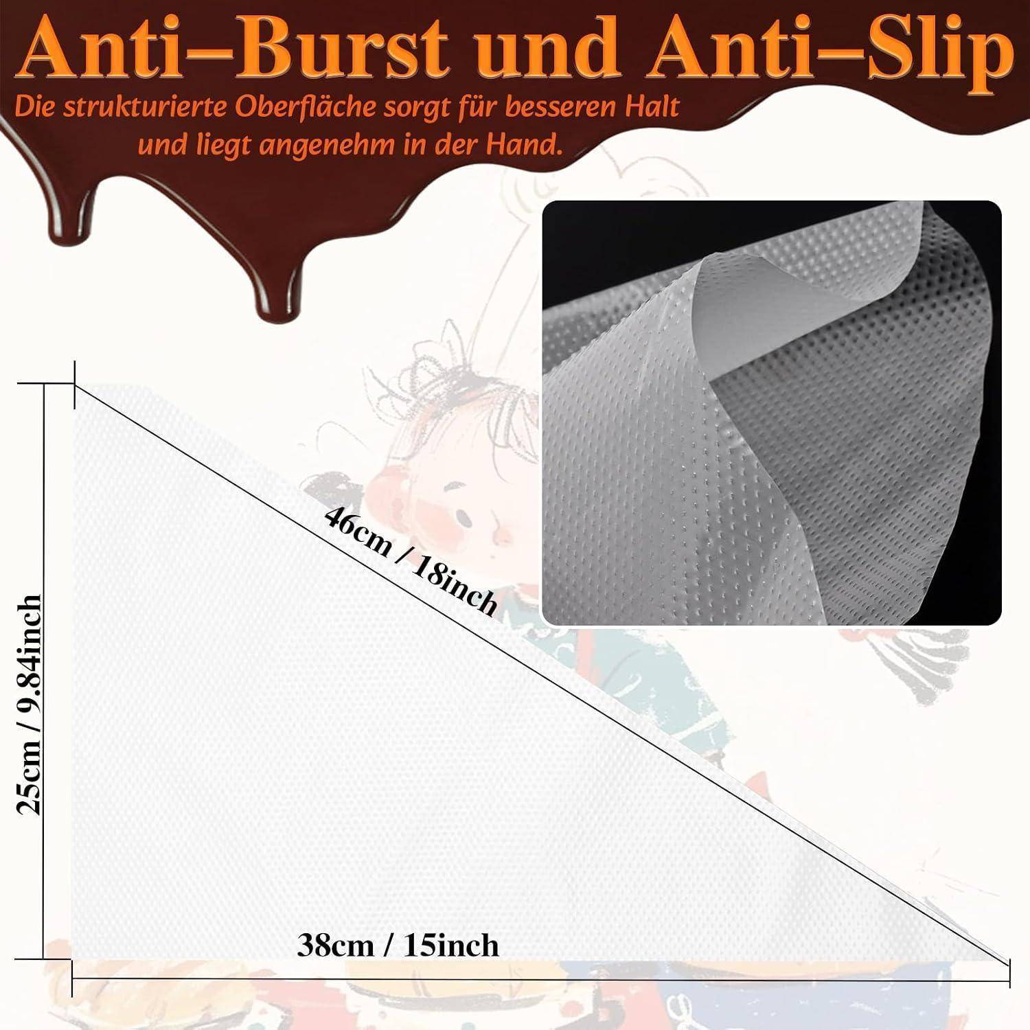 Dreieckiges rutschfestes Blatt mit strukturierter Oberfläche, beschriftet mit 46 cm mal 38 cm mal 25 cm, dargestellt mit einer Nahaufnahme des Materials.