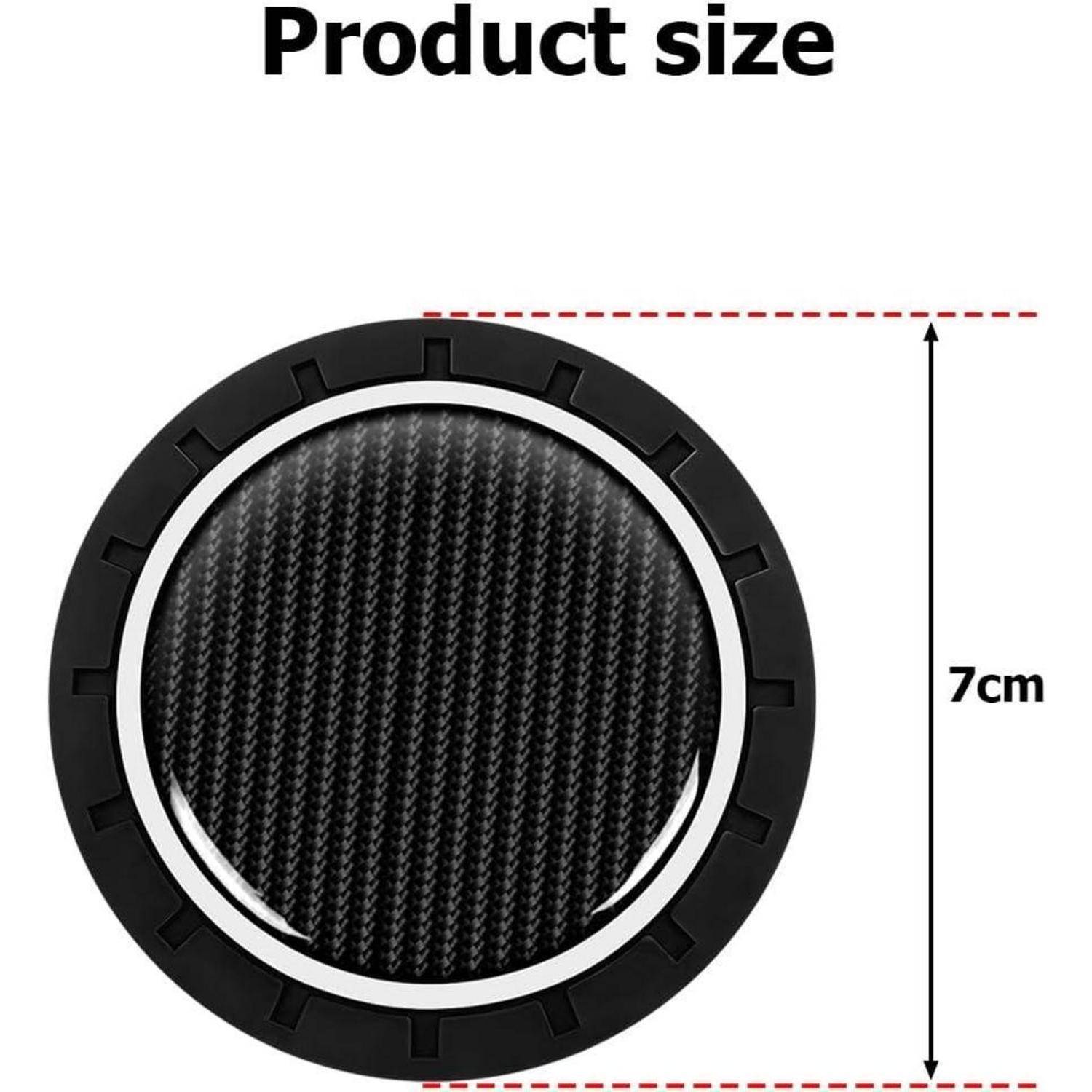 Produktgrößendiagramm, das eine runde schwarze Kohlefaser-Einlage mit einem Durchmesser von 7 cm zeigt.