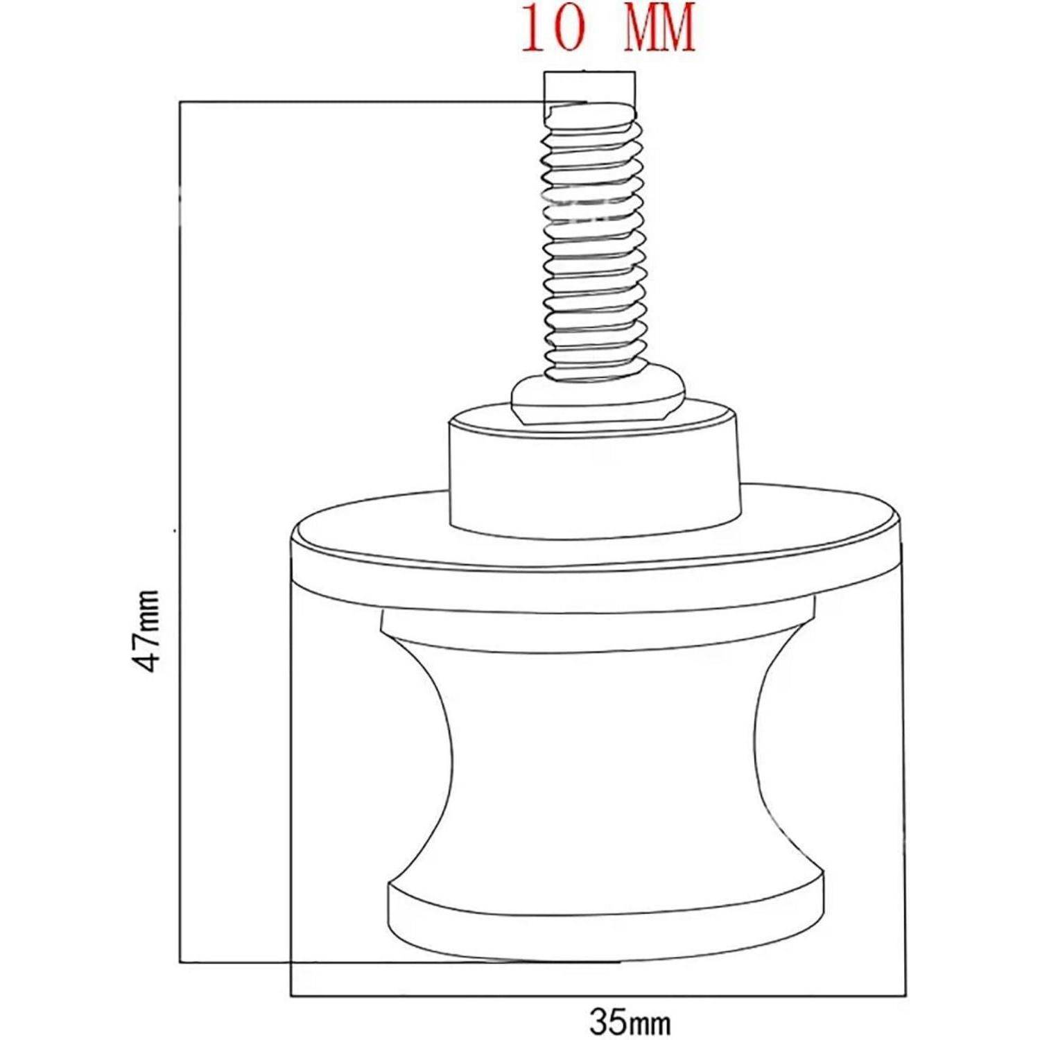 Technische Strichzeichnung eines Gewindeknopfs oder einer Distanzhülse, beschriftet mit 10 mm Gewinde oben, 47 mm Höhe und 35 mm Breite.