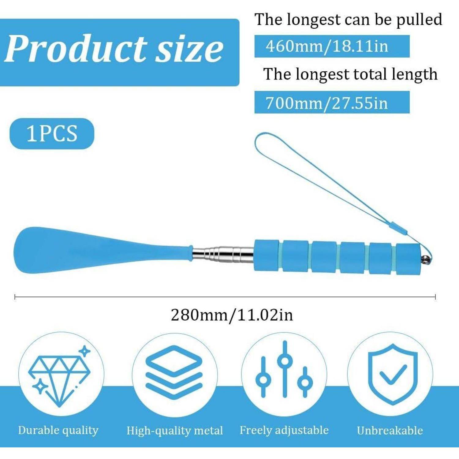 Produktgrößendiagramm für ein Werkzeug mit blauem Griff, zeigt 1 Stück, längste Zugläng 460mm/18.11in, Gesamtlänge 700mm/27.55in und Hauptkörperlänge 280mm/11.02in.
