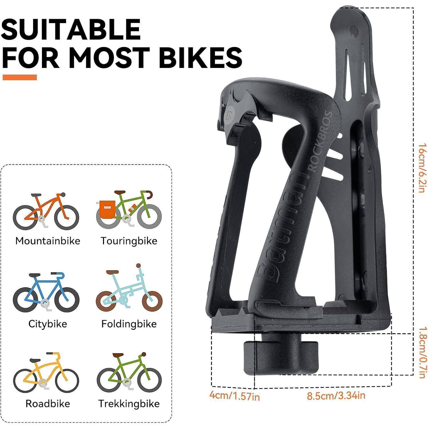 Fahrrad-Flaschenhalter-Produktbild mit der Bezeichnung „Für die meisten Fahrräder geeignet