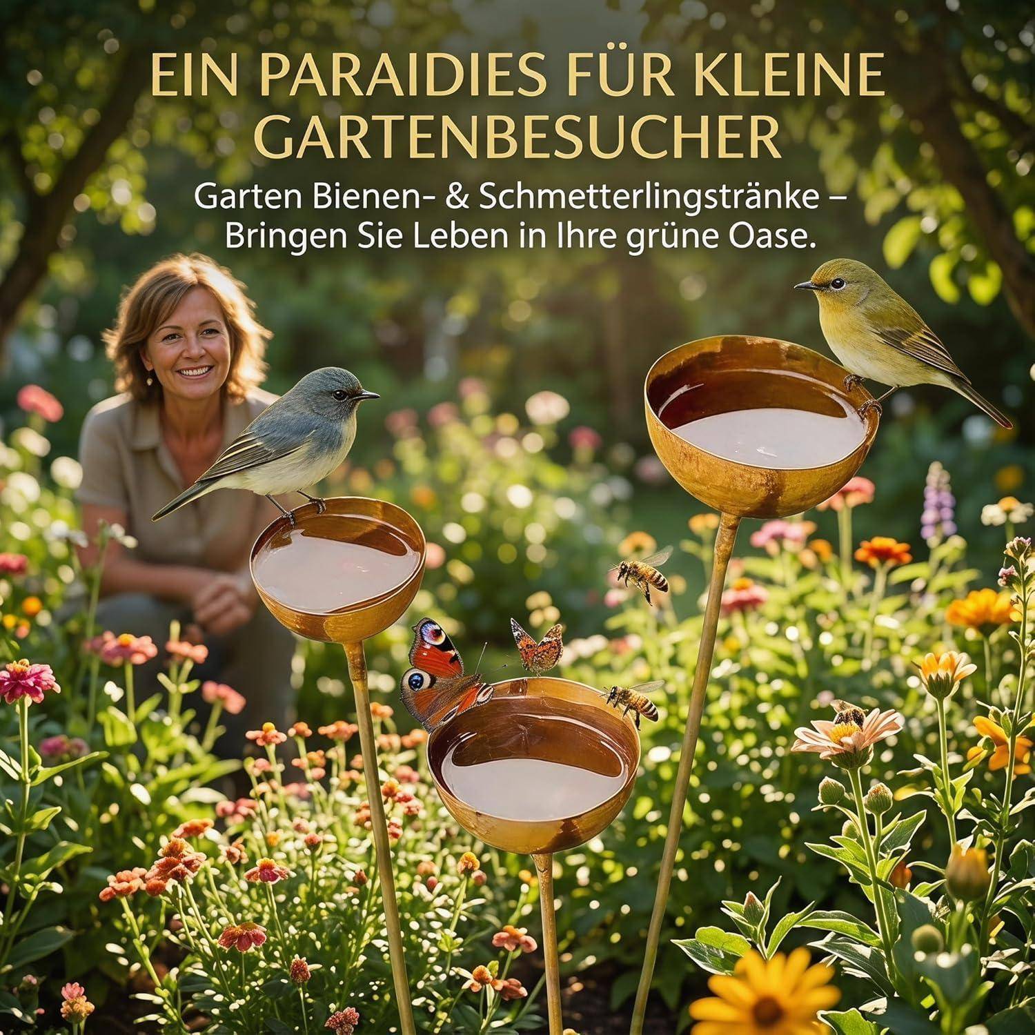 3er Set Vogeltränke Insektentränke Gartenstecker Metall Rost 105cm