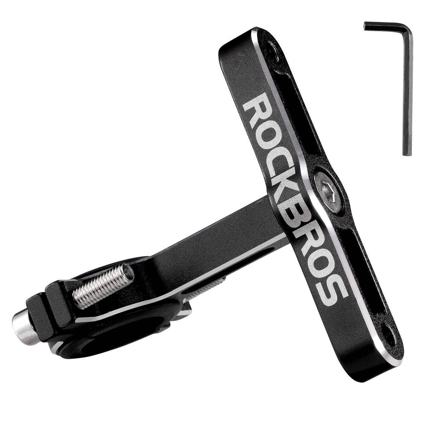 Schwarze RockBros Fahrradbremssockel mit in Bildern gezeigtem Inbusschlüssel auf weißem Hintergrund.