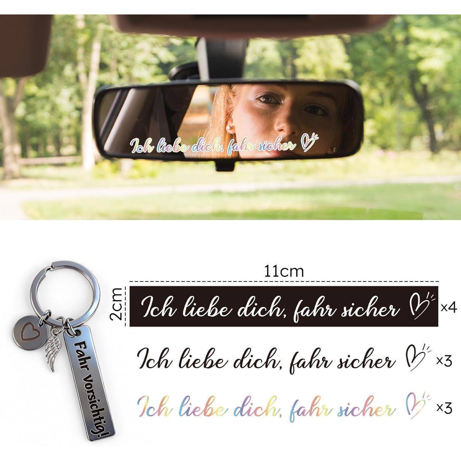 Rückspiegel-Aufkleber mit der Aufschrift „Ich liebe dich, fahr sicher