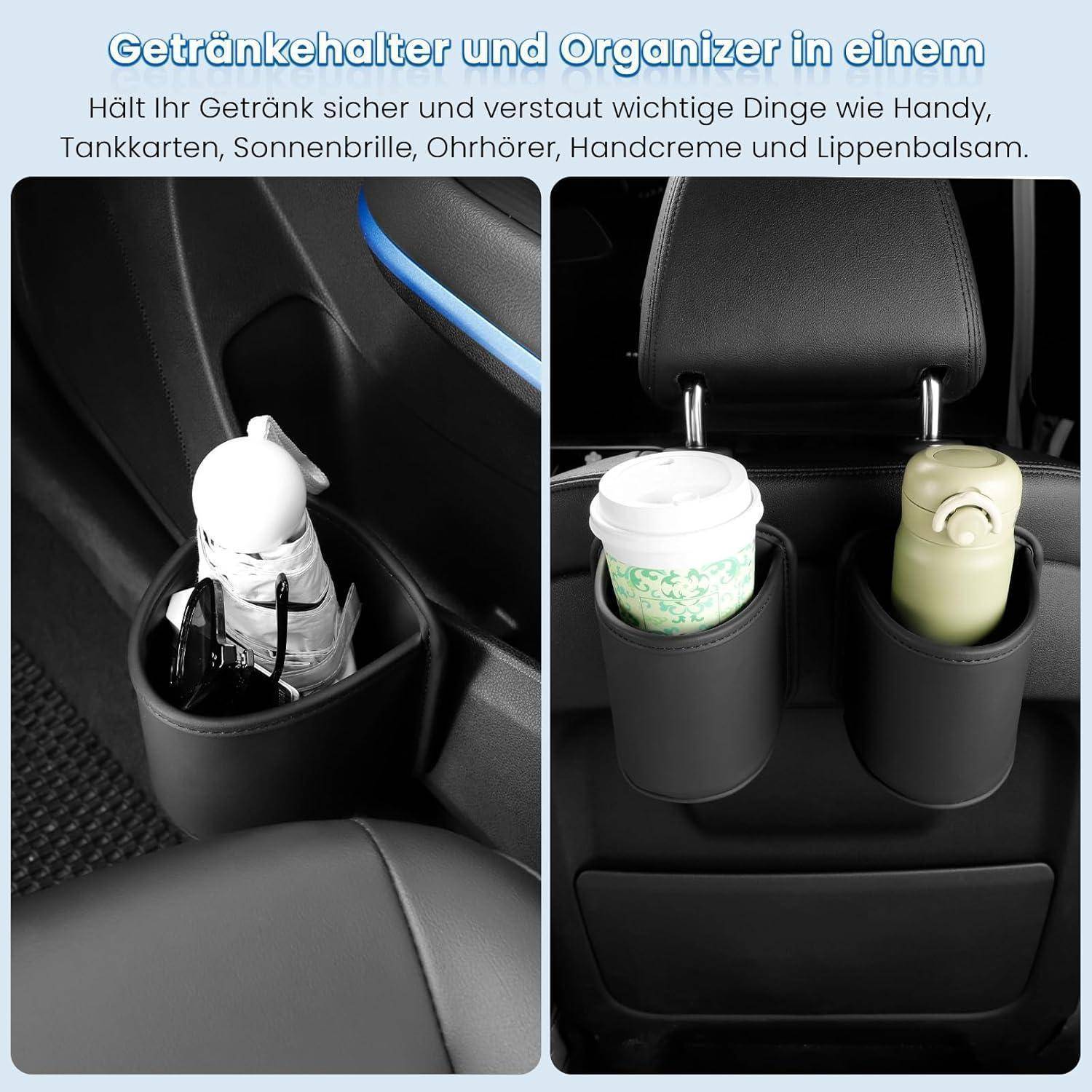 Koongloong Getränkehalter Auto 2 Stück PU-Leder Schwarz Clip-on