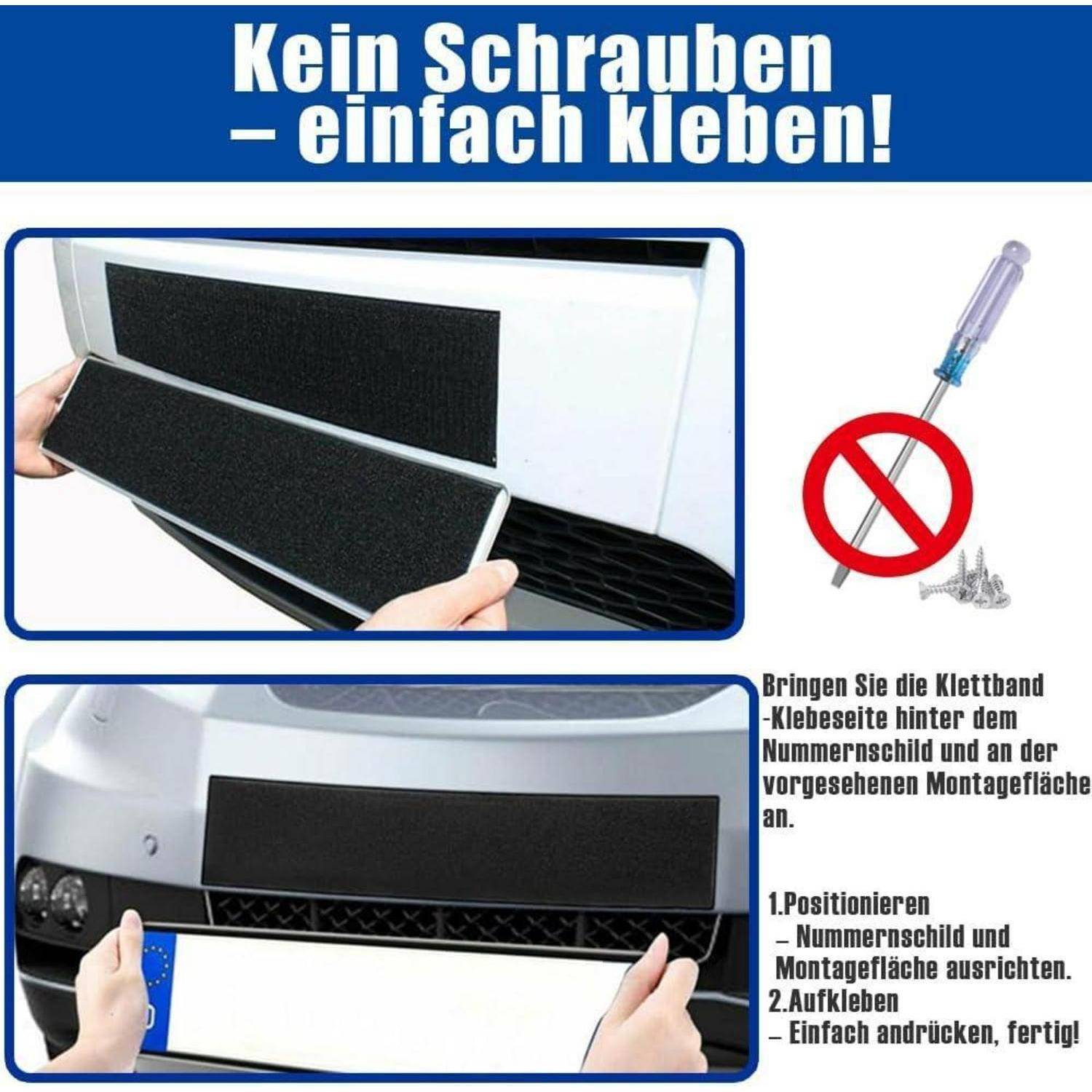 2 Paar Klett Kennzeichenhalter selbstklebend, Rahmenlos für Deutsche Kennzeichen