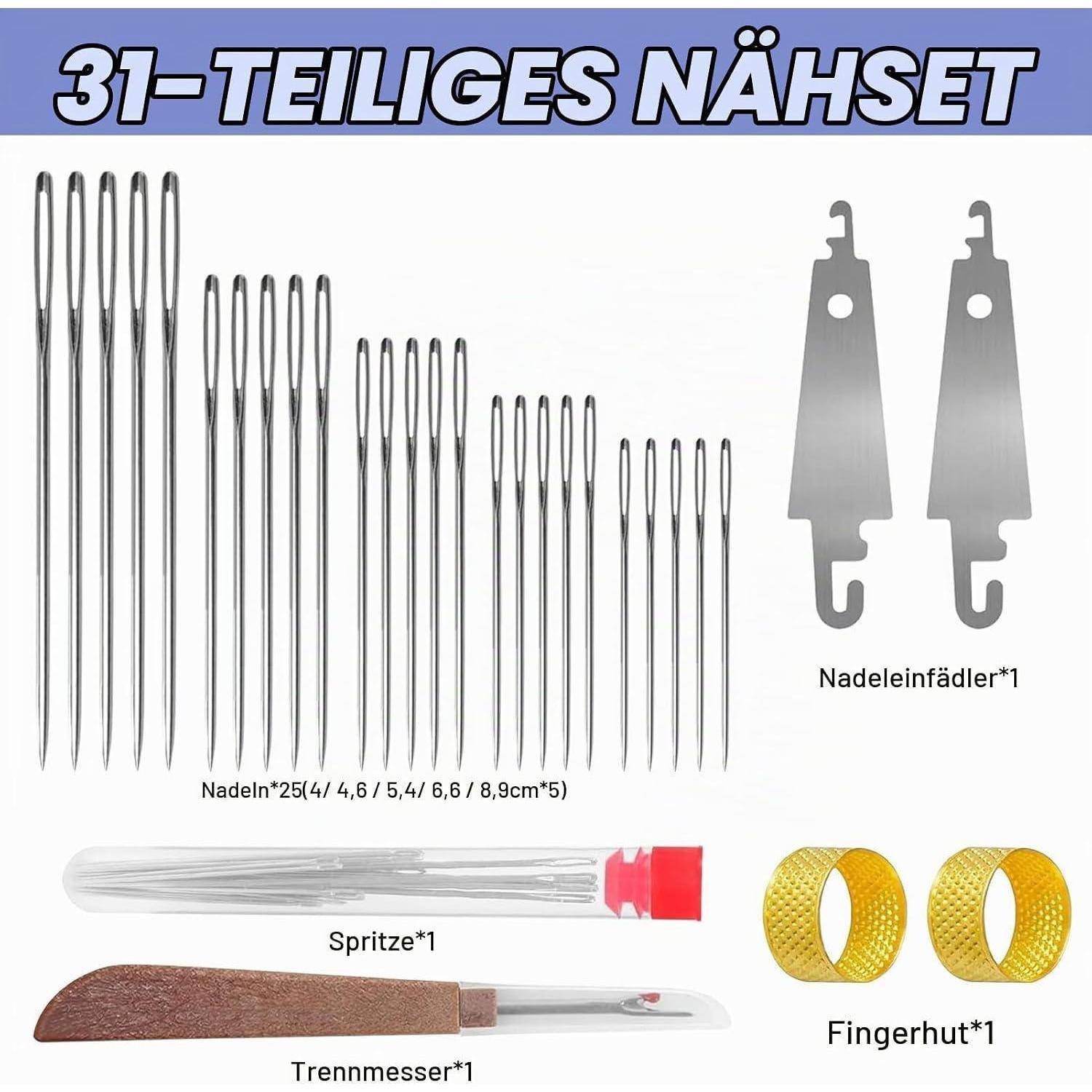 Nähnadel-Set Edelstahl 31-teilig Big Eye für Handnähen