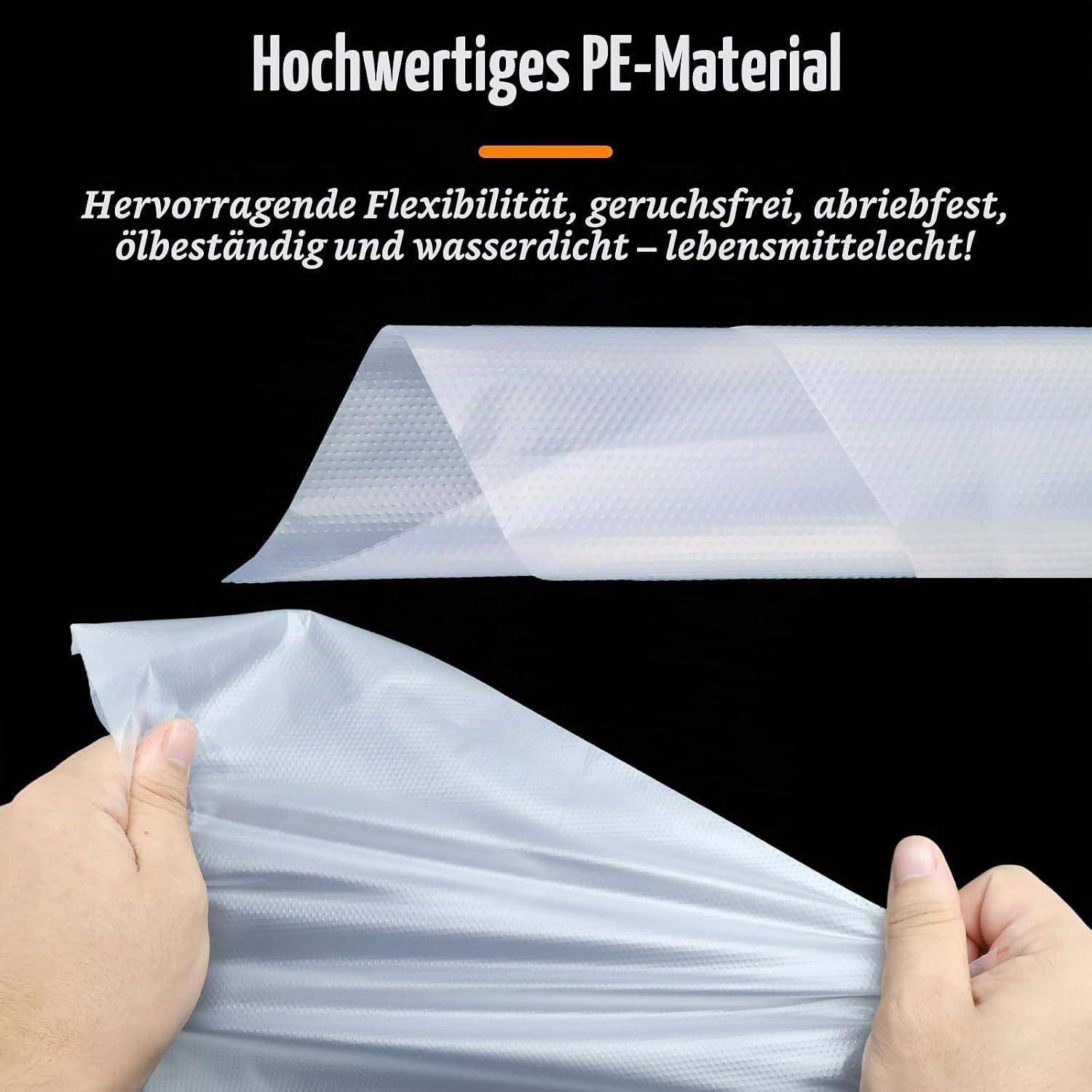 Hochwertiges PE-Material Produktanzeige: Flexibles, geruchloses, verschleißfestes, ölbeständiges, wasserdichtes, lebensmittelgeeignetes Kunststoffblatt, das von zwei Händen gedehnt wird.