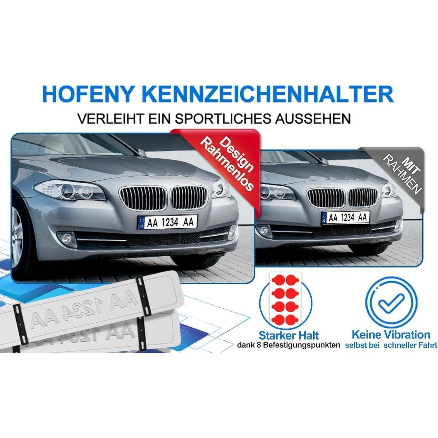 Kennzeichenhalter rahmenlos 110mm Höhe Set für 2 Kennzeichen Schwarz