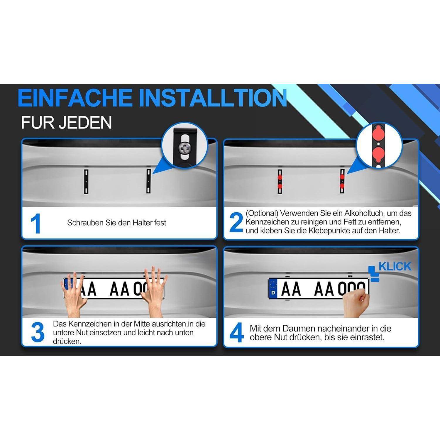 Kennzeichenhalter rahmenlos 110mm Höhe Set für 2 Kennzeichen Schwarz
