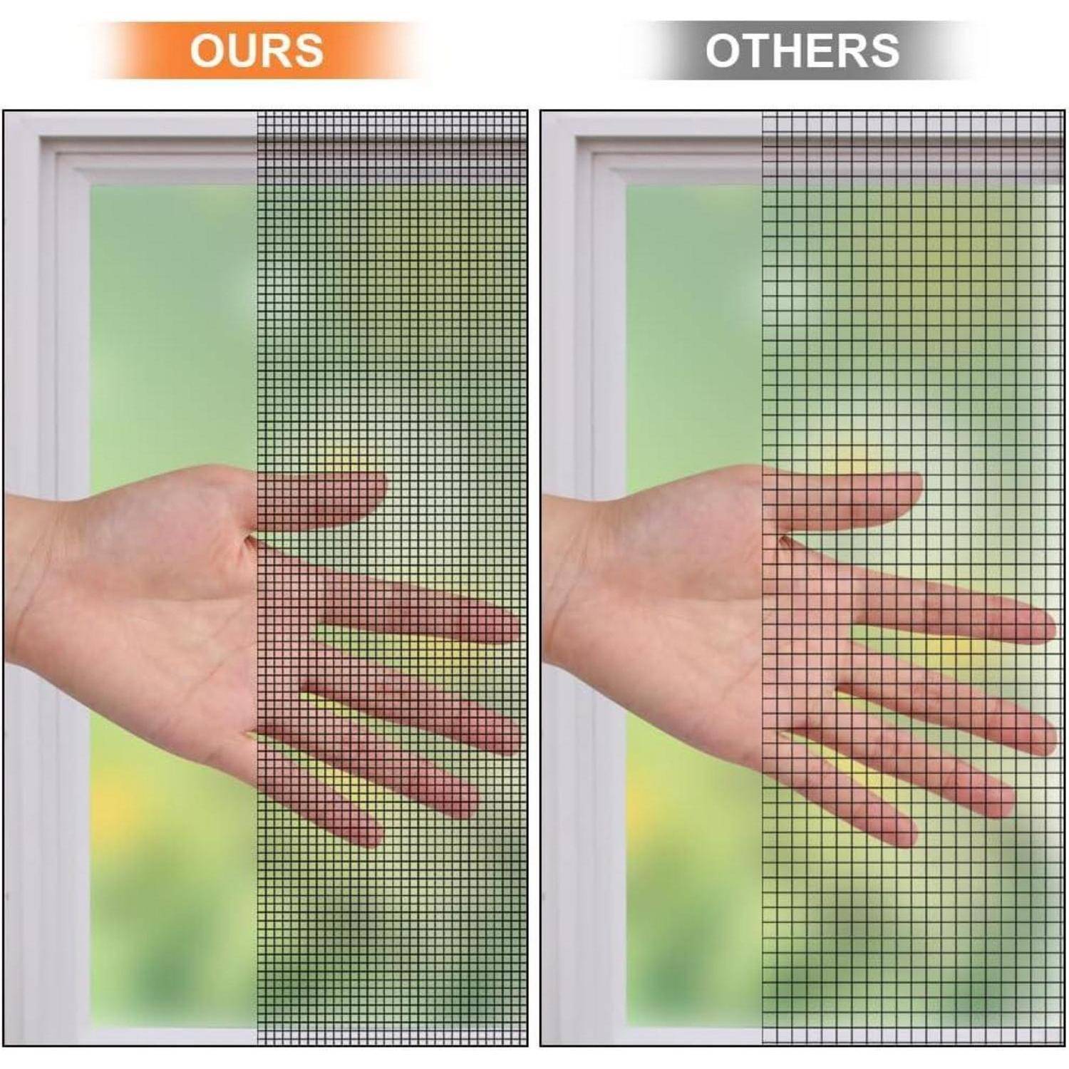 Nebeneinander-Vergleich von Fenstersieb-Maschen mit der Bezeichnung „UNSERE