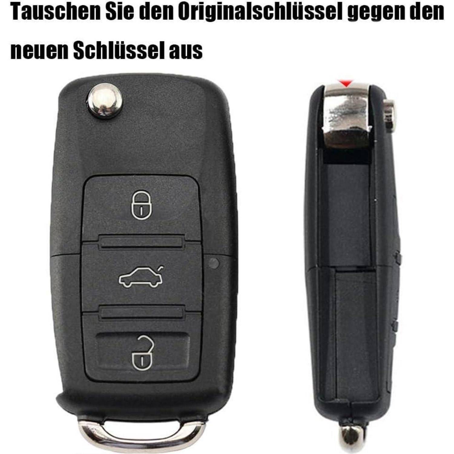 Illustration eines Autoschlüssels mit deutschem Text „Tauschen Sie den Originalschlüssel gegen den neuen Schlüssel aus