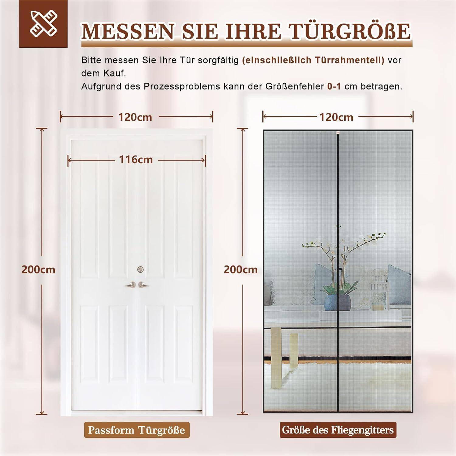Yotache Fliegengitter Balkontür 120x200cm Schwarz Magnet ohne Bohren
