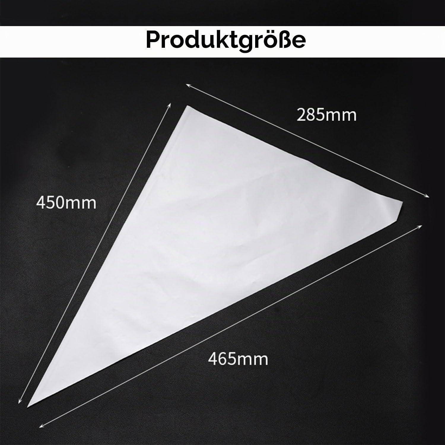 Produktgrößendiagramm zeigt ein dreieckiges weißes Bauteil mit den Bezeichnungen 450 mm, 465 mm und 285 mm.