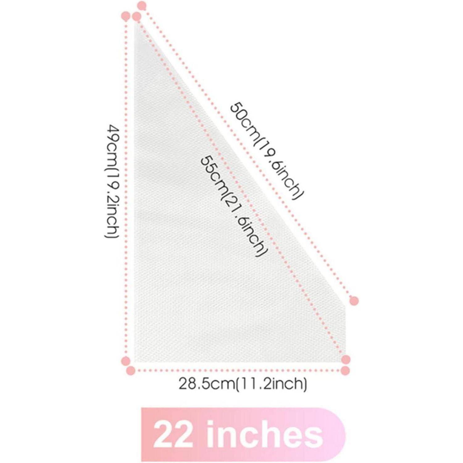 Dreieckiges Segel oder Stoffpanel mit markierten Abmessungen: 49 cm linke Seite, 50 cm äußere Diagonale, 55 cm innere Diagonale und 28,5 cm Basis; mit der Bezeichnung „22 Zoll