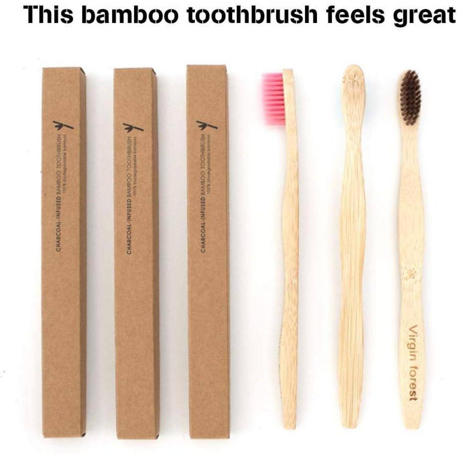 Dieses Bamboo-Zahnbürste fühlt sich großartig an, wobei umweltfreundliche Mundpflegeprodukte hervorgehoben werden.