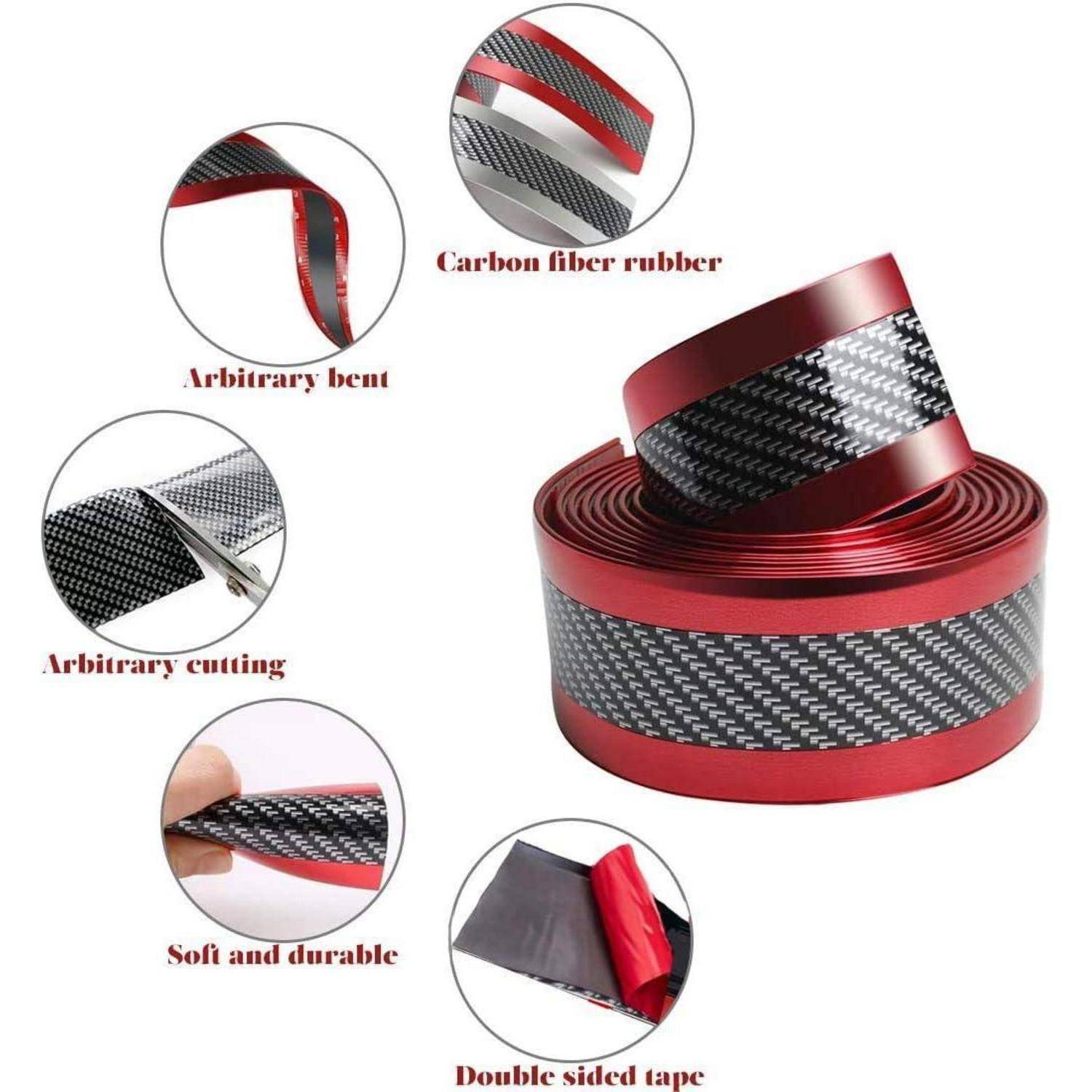 Kohlefaser-Gummiband, dargestellt als Rolle und Streifen, wobei beliebige Biegsamkeit, Schneidbarkeit, weiche Haltbarkeit und beidseitige Klebstoffanwendung hervorgehoben werden.