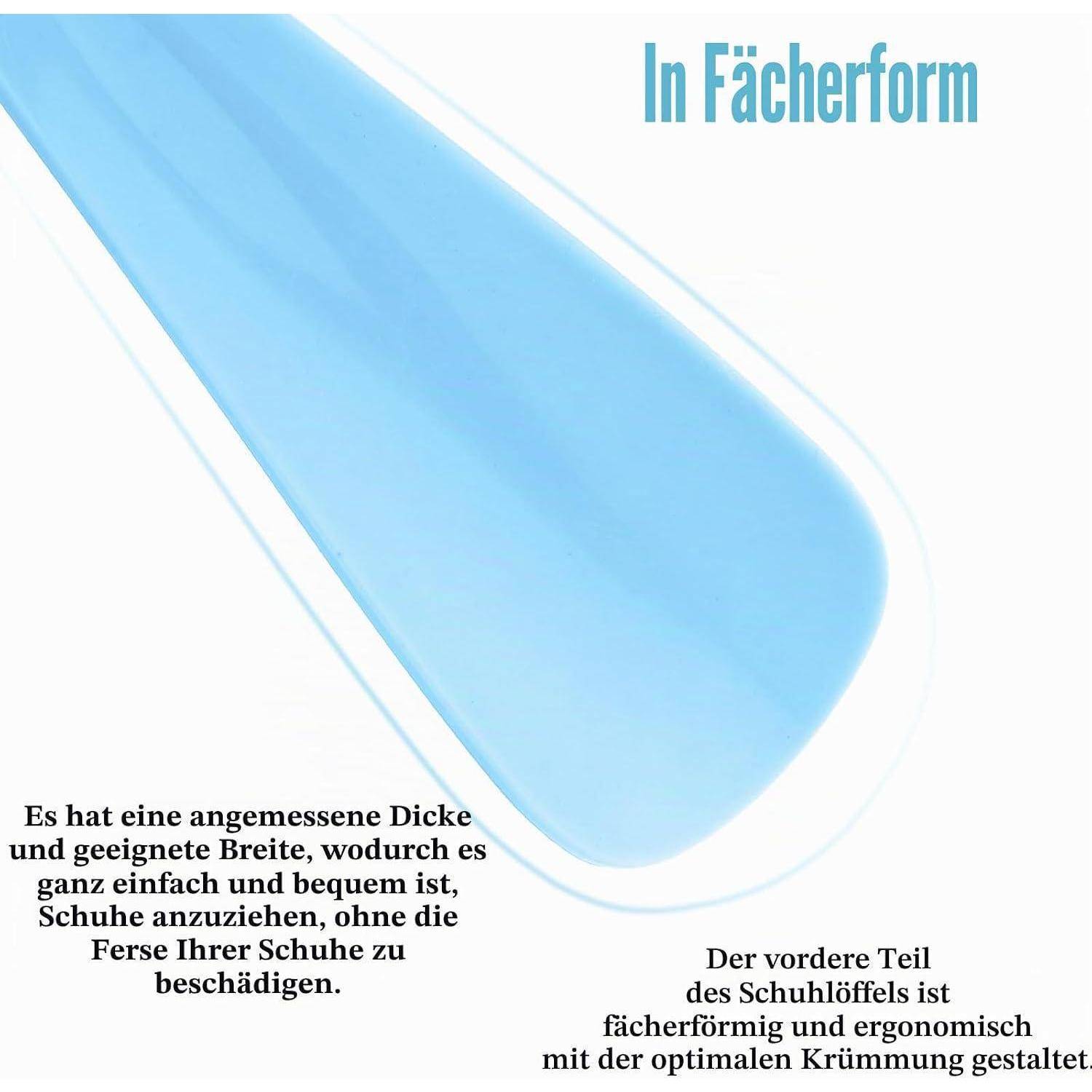 Diagramm eines blauen Schuhanziehers mit der Bezeichnung „In Fächerform
