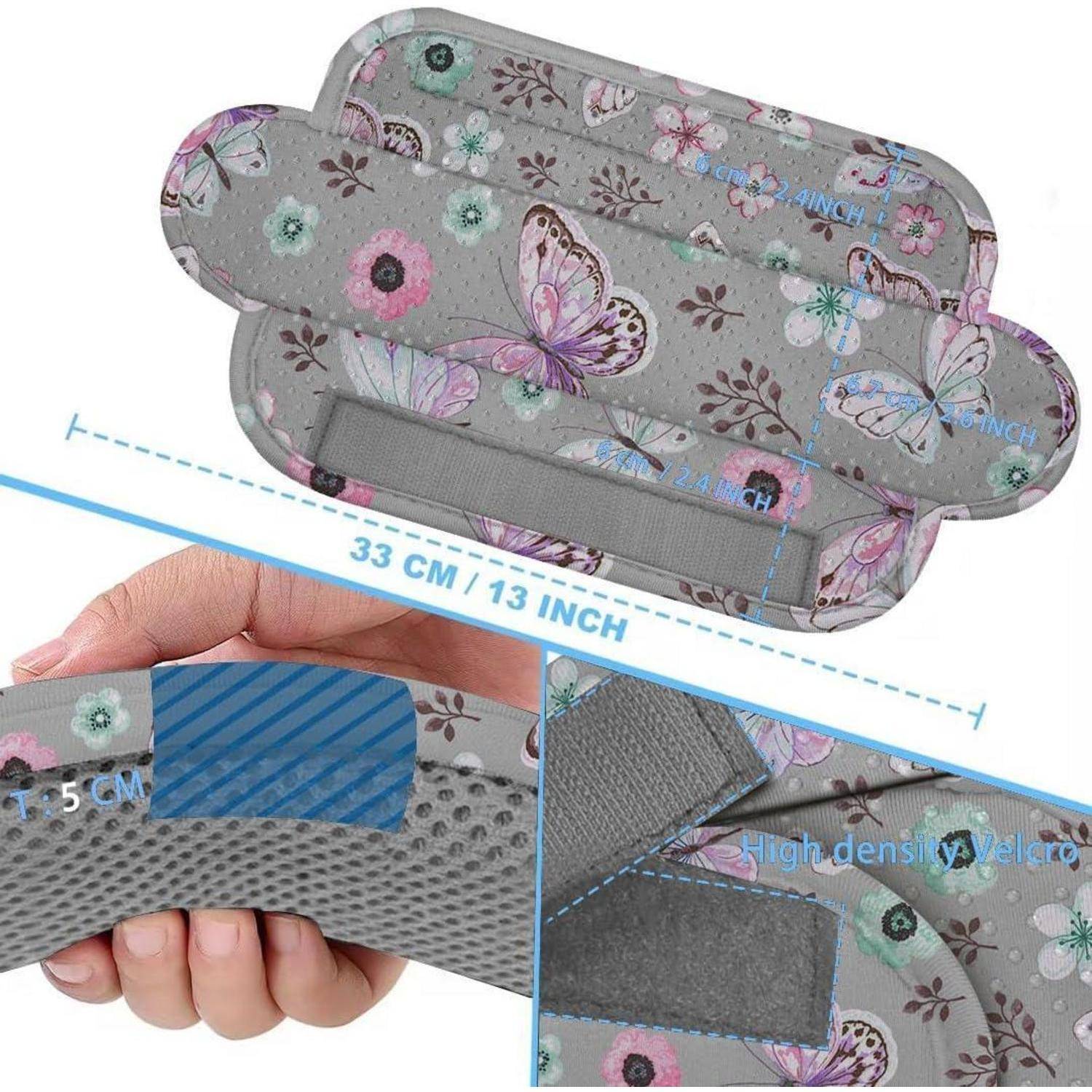 Blumenmuster-Autositzgurt-Polster, 33 cm lang, mit gepolstertem Mesh-Rücken und Klettverschluss zum Schutz des Schultergurts.