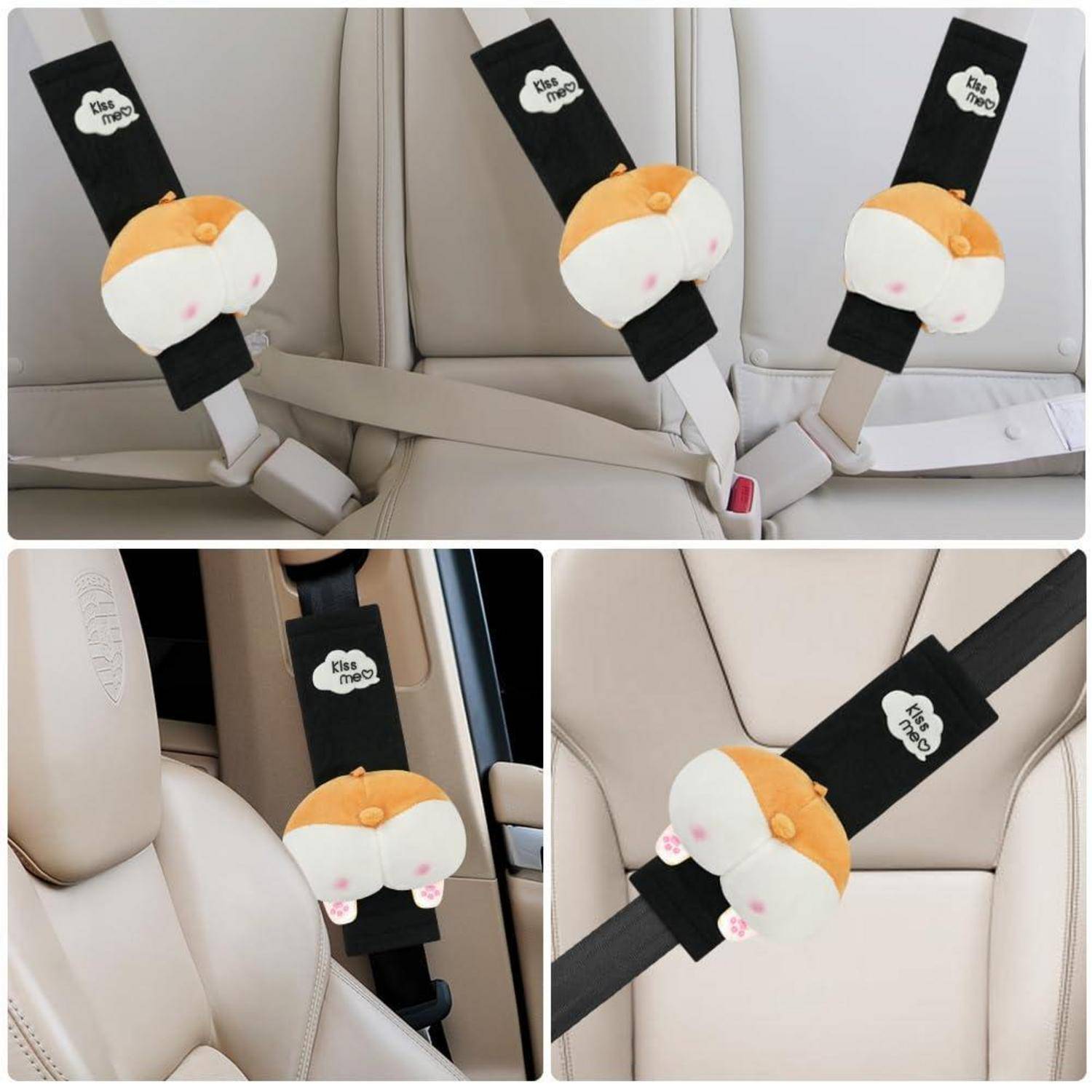 Autositzgurt-Polster mit flauschigen Cartoon-Tiermotiven und „Küss mich