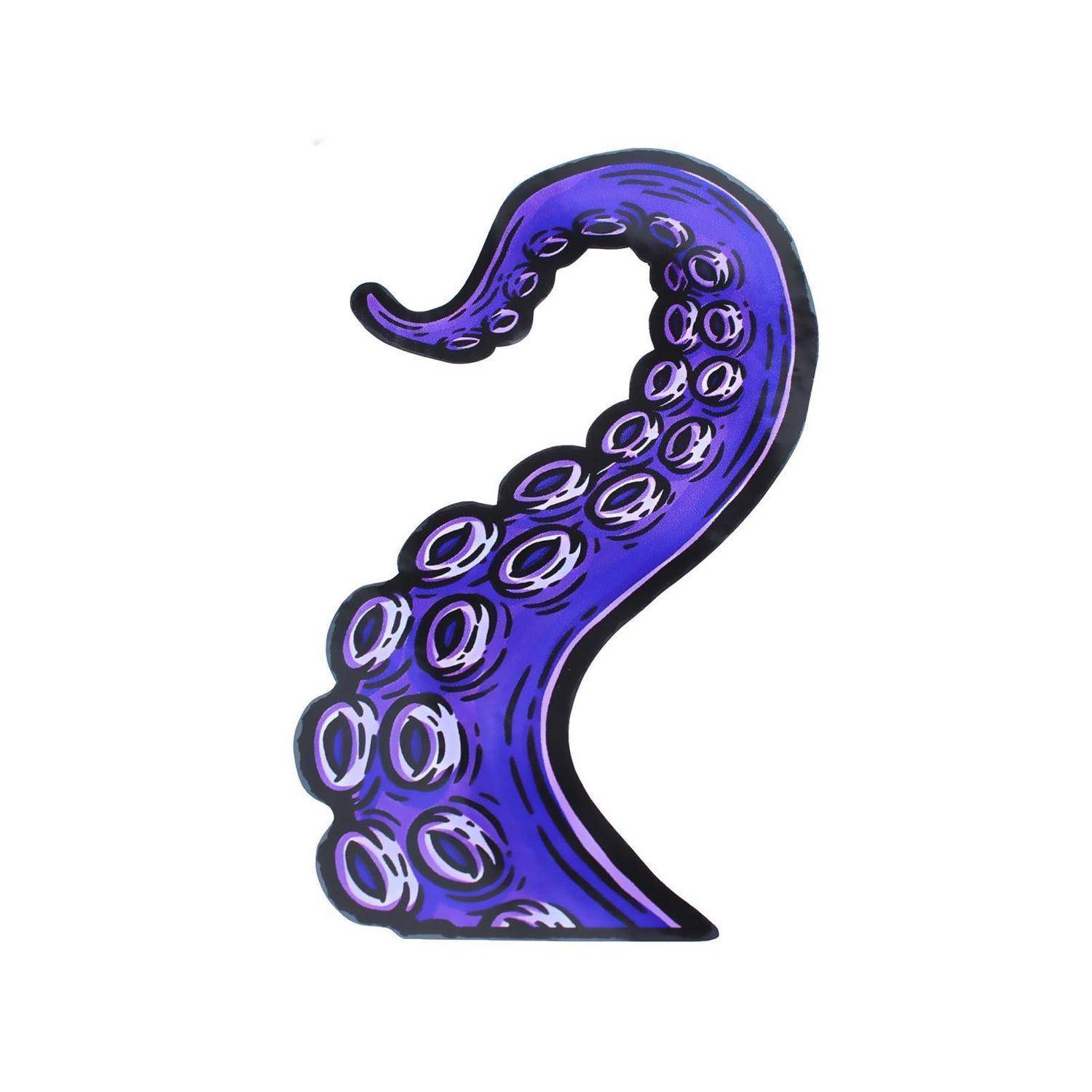 Lila Oktopus-Tentakel, der sich in Form eines Fragezeichens auf weißem Hintergrund kräuselt.