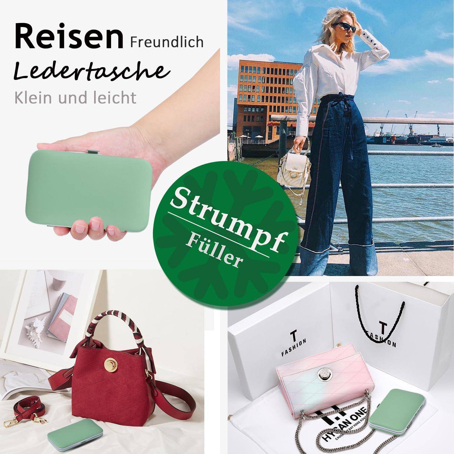 Reisen freundliche Ledertasche klein und leicht und Strumpfstuffer, zeigt Taschen in mehreren Farben.