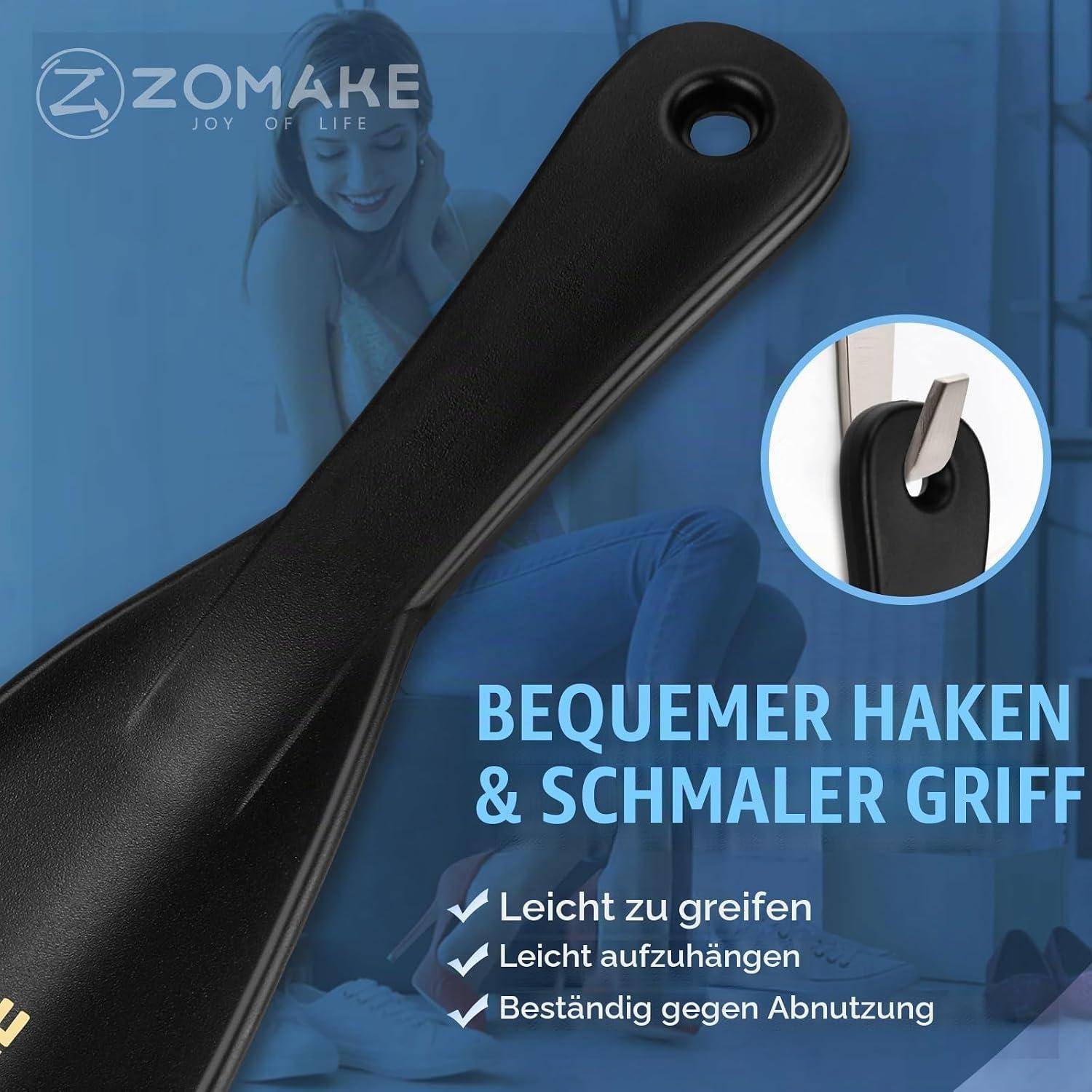 Schwarzer Türhaken mit großem Aufhängeloch, gezeigt mit Ausschnitt an einer Türkante; der Anzeigentext sagt 