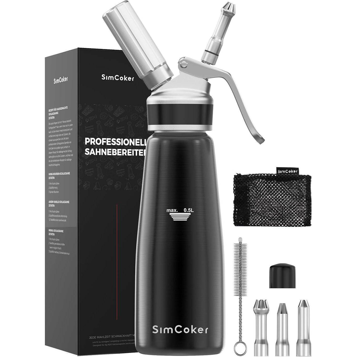 Sahnespender Aluminium schwarz 500ML inkl. 3 Edelstahldüsen