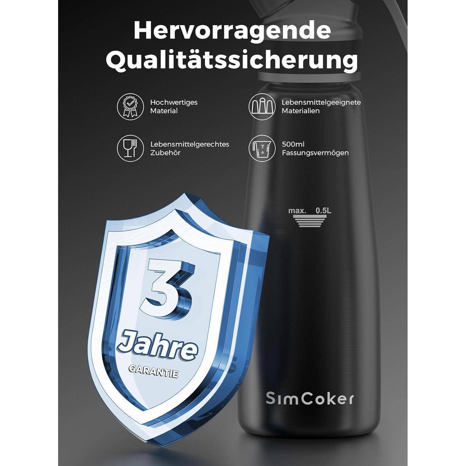 Sahnespender Aluminium schwarz 500ML inkl. 3 Edelstahldüsen