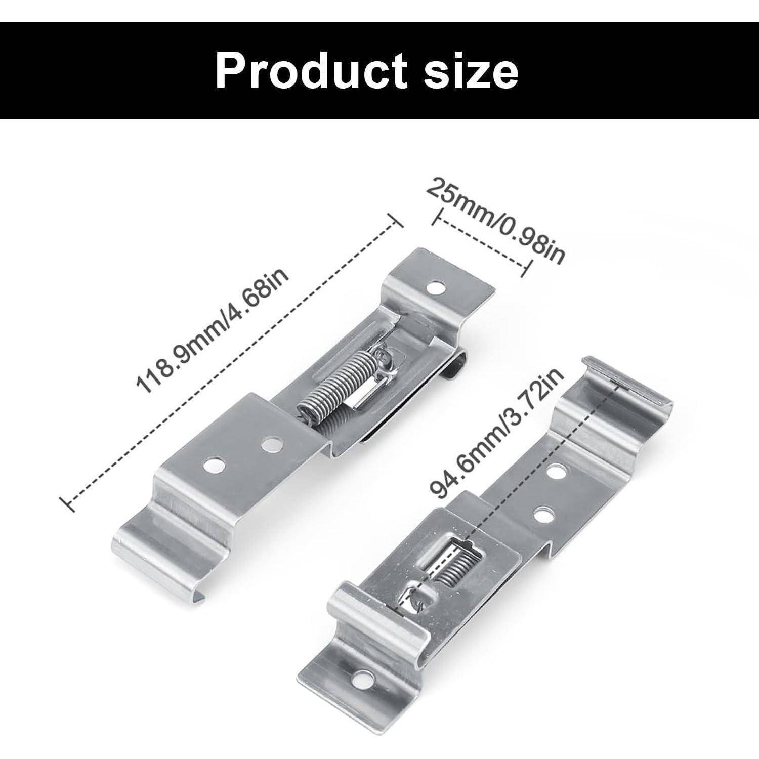 Produktgrößendiagramm mit zwei Metallfedern-Clips mit Abmessungen: 118,9 mm (4,68 Zoll) lang, 94,6 mm (3,72 Zoll) lang und 25 mm (0,98 Zoll) breit.
