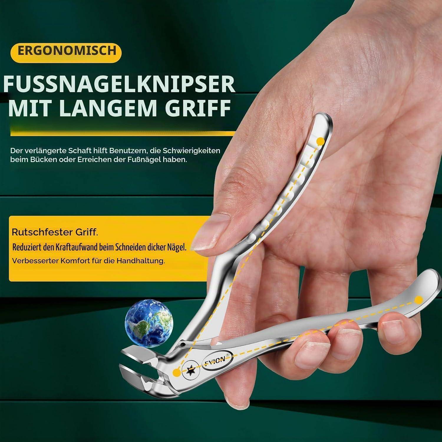 FVION Nagelknipser Fußnägel mit langem Griff und Auffangbehälter