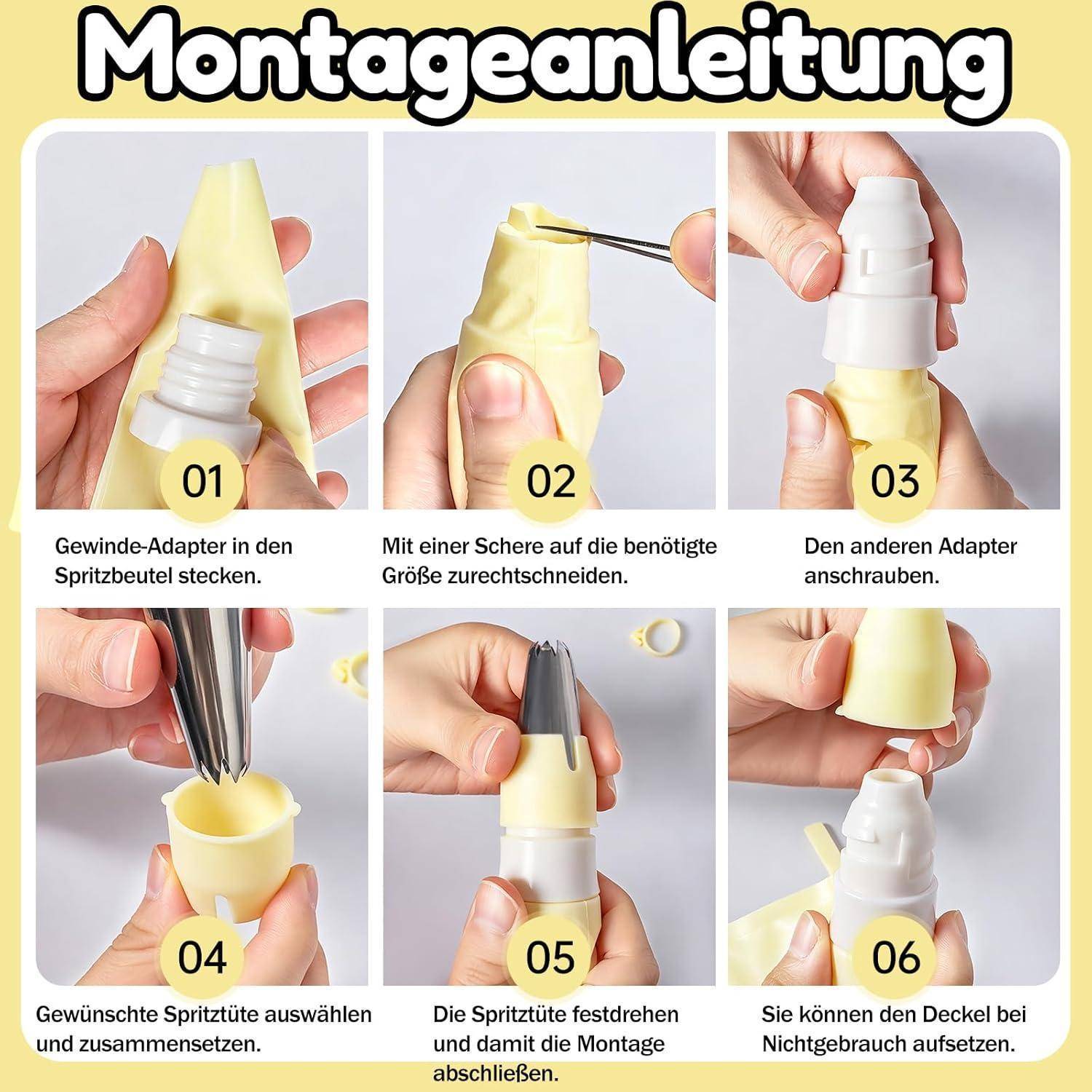 Spritzbeutel Set 30-teilig Edelstahl-Tüllen Silikon wiederverwendbar Yellow