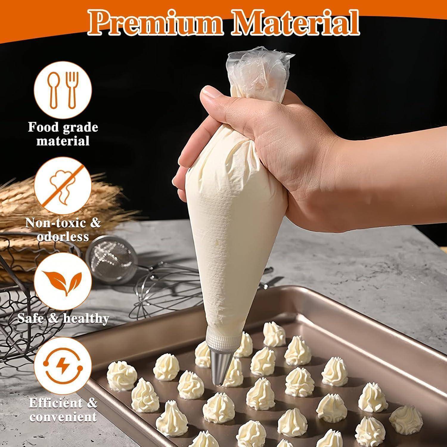 Crème mit einer Spritztüte auf ein Backblech spritzen, mit Text, der „Premium-Material