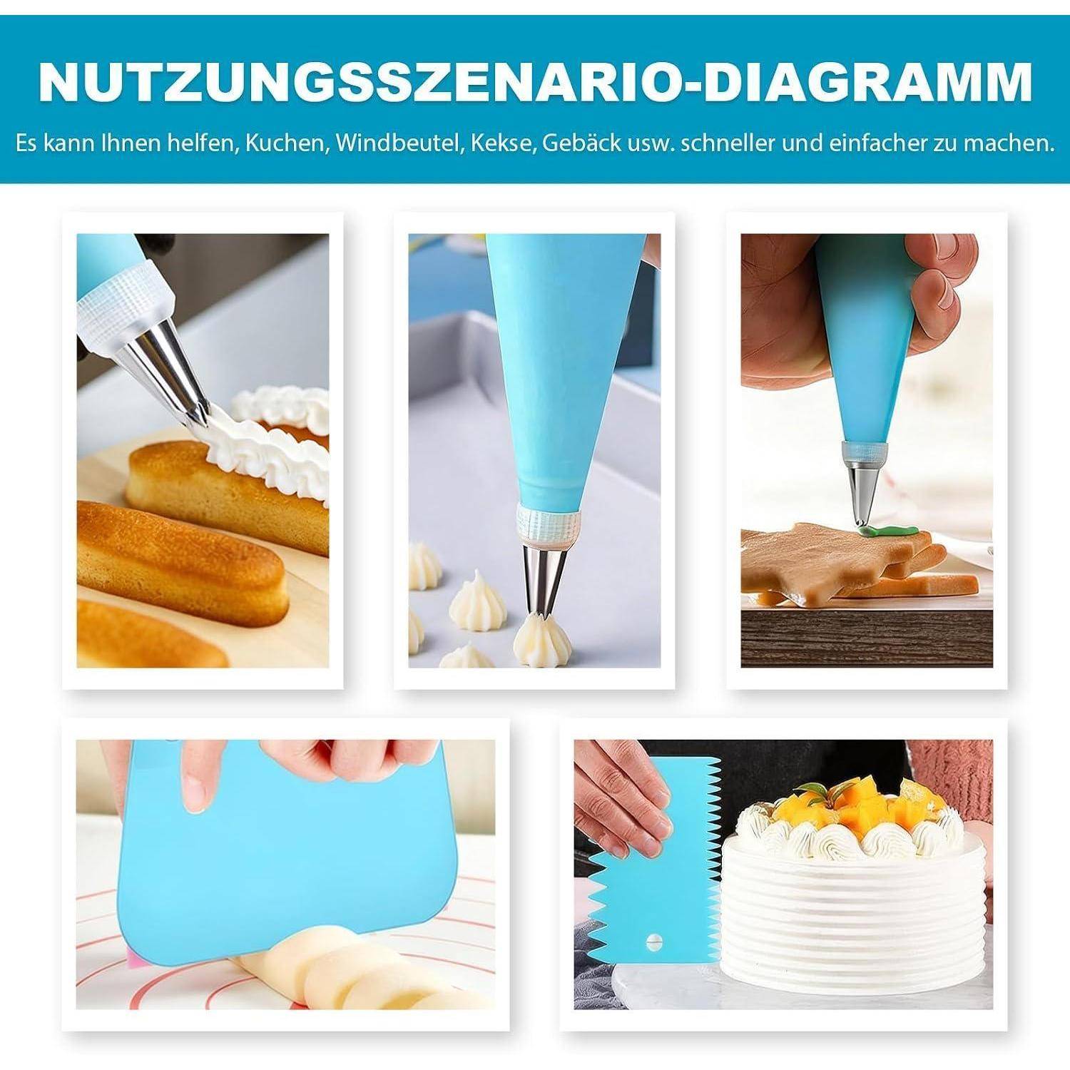 Spritzbeutel Set 33-teilig mit 24 Edelstahltüllen, 2 Spritzbeutel, 3 Schaber