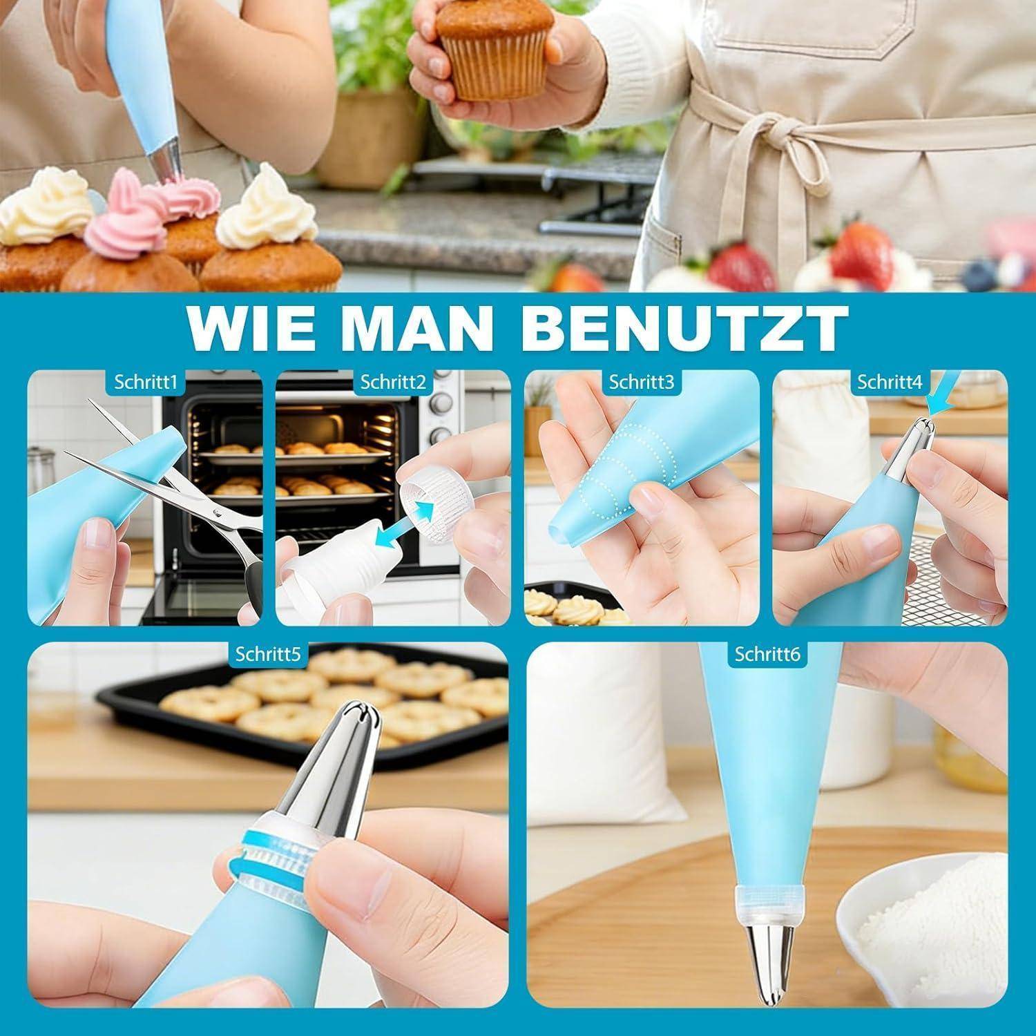 Spritzbeutel Set 33-teilig mit 24 Edelstahltüllen, 2 Spritzbeutel, 3 Schaber