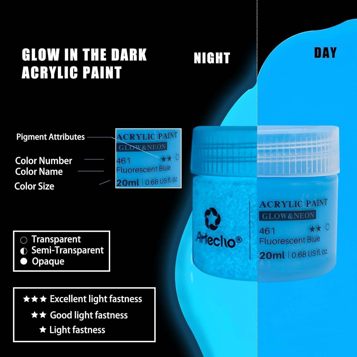 Acrylfarben Set 2in1 Neon Glow Dark 20ml Leuchtfarbe (8er Pack)